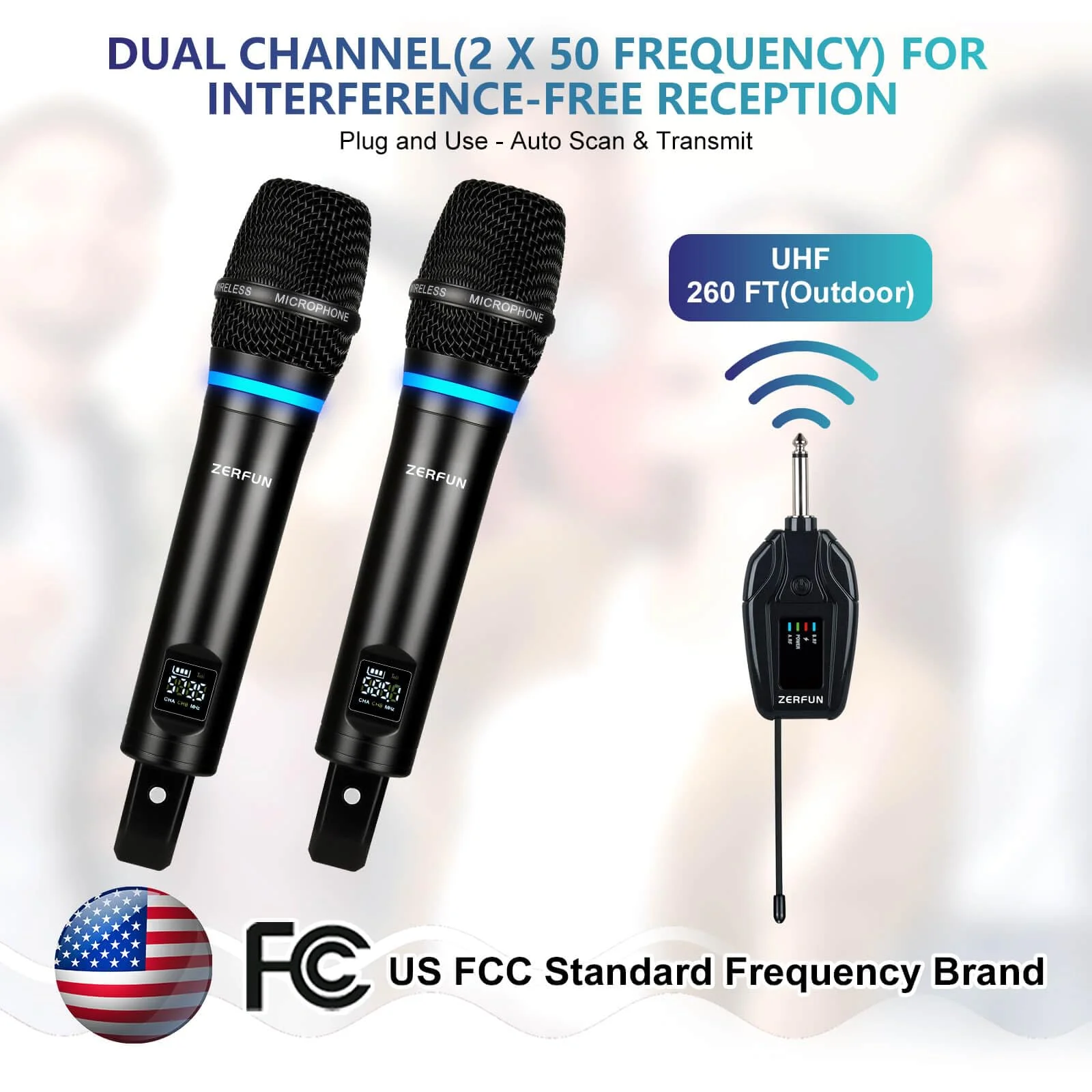 2 Channel Rechargeable Wireless Microphone System, Pro UHF Metal Handheld Wireless Microphones Cordless Mics with Mini Receiver, Channel Control for Karaoke Singing Church Rechargeable WM-2 2 Handheld - Image 5