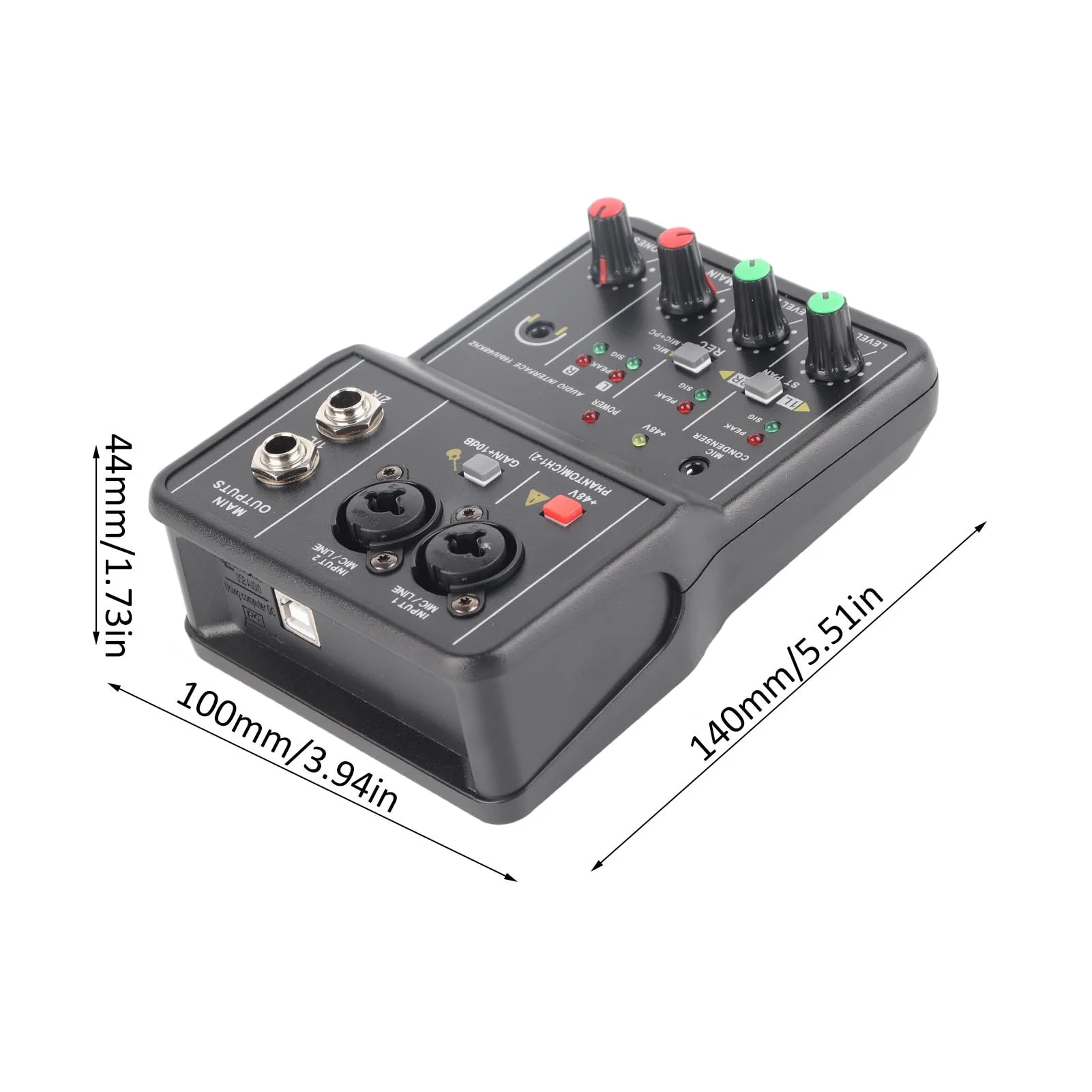 2 Channels Audio Mixer, Sound Card USB 48V Power Compact Sound Mixing Console, USB Soundcard for PC Recording for Music Recording Home Karaoke Internet Karaoke - Image 3