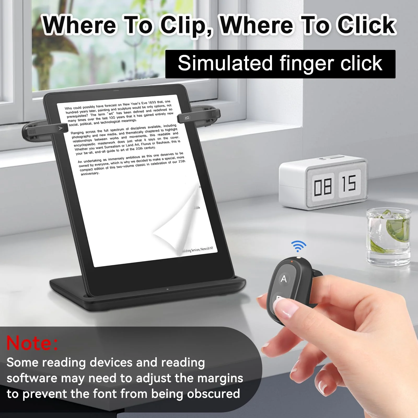[2 Clips] Finger Ring Page Turner Remote for Kindle Paperwhite Remote Page Turner Accessories for Kindle Clip Clicker Rechargeable Page Turner for Ipad Android Tablets Phone Camera Triggers Black Finger Ring - Image 2