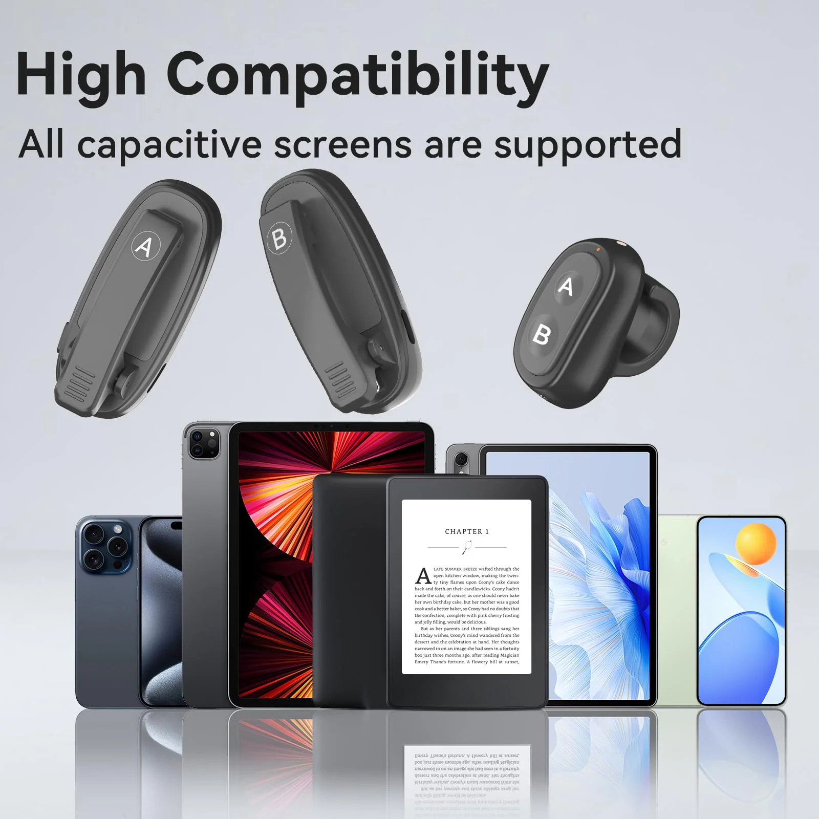 [2 Clips] Finger Ring Page Turner Remote for Kindle Paperwhite Remote Page Turner Accessories for Kindle Clip Clicker Rechargeable Page Turner for Ipad Android Tablets Phone Camera Triggers Black Finger Ring - Image 5