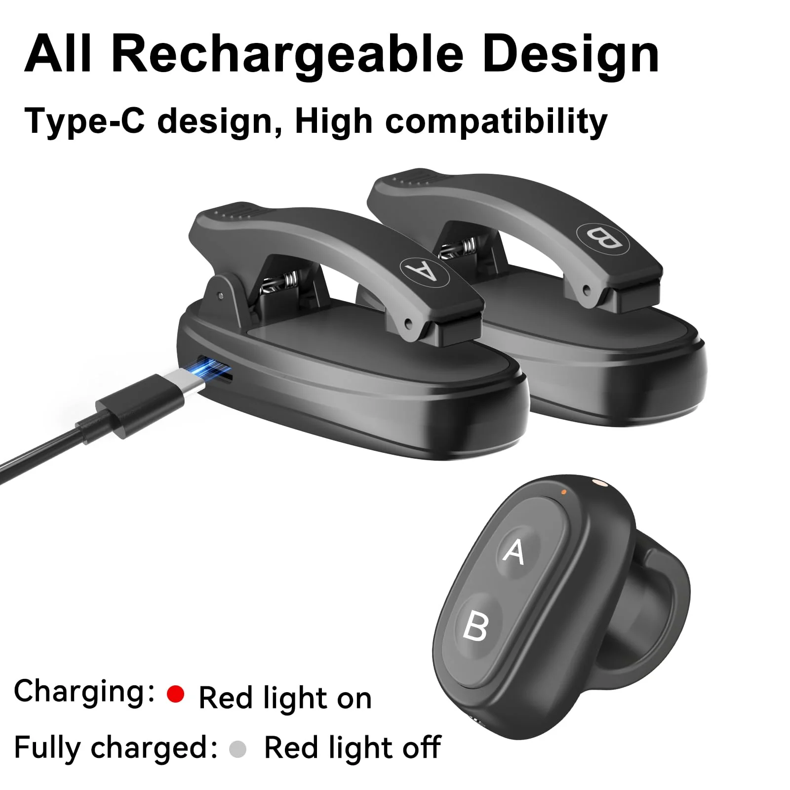 [2 Clips] Finger Ring Page Turner Remote for Kindle Paperwhite Remote Page Turner Accessories for Kindle Clip Clicker Rechargeable Page Turner for Ipad Android Tablets Phone Camera Triggers Black Finger Ring - Image 6