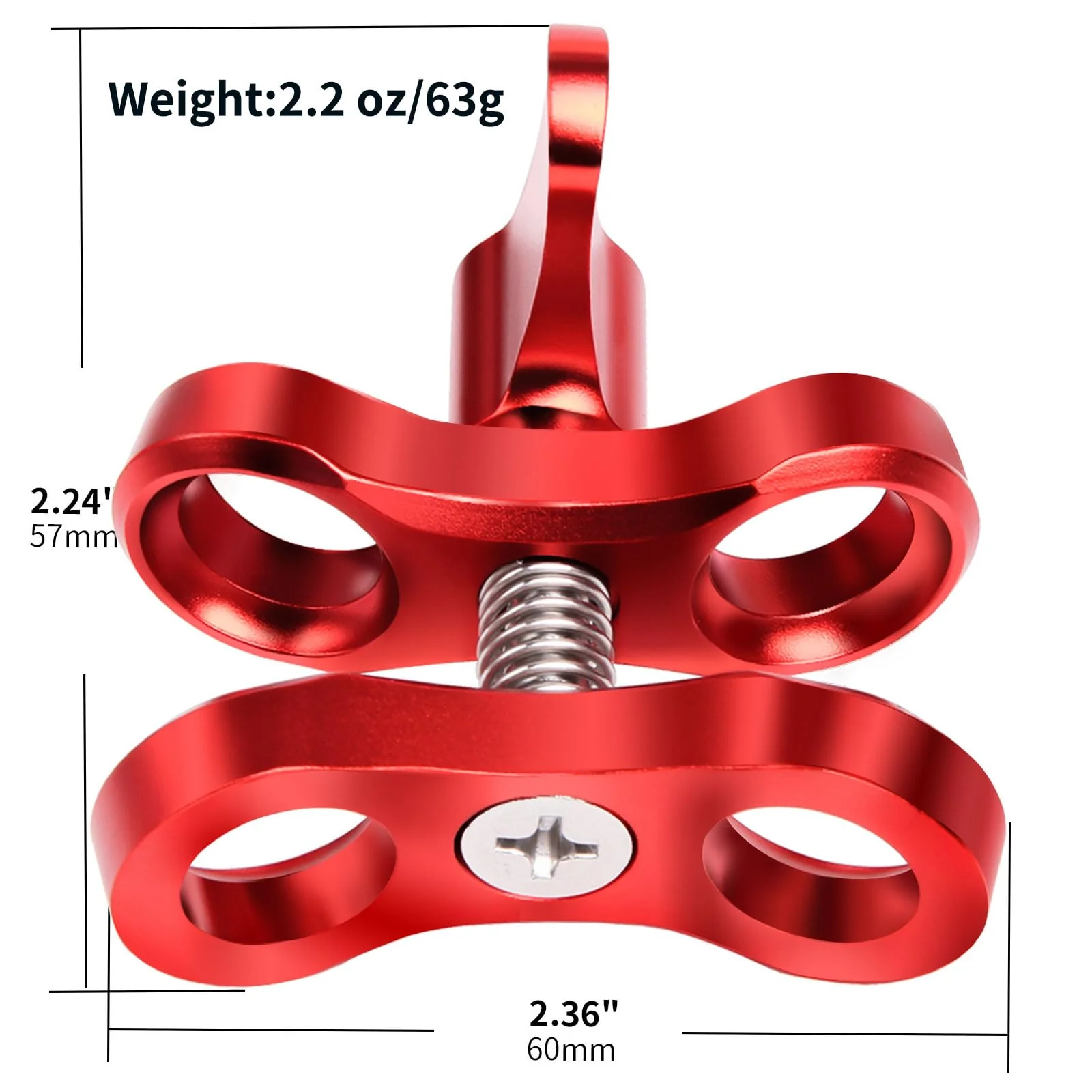 2-Hole 1" Aluminum Underwater Camera Clamp Ball Mount (2-Pack) - Underwater Bracket for Diving Light Arms & Camera Trays, Saltwater-Resistant Adapter for Scuba Photography/Videography Gear Double Holes Red - Image 4