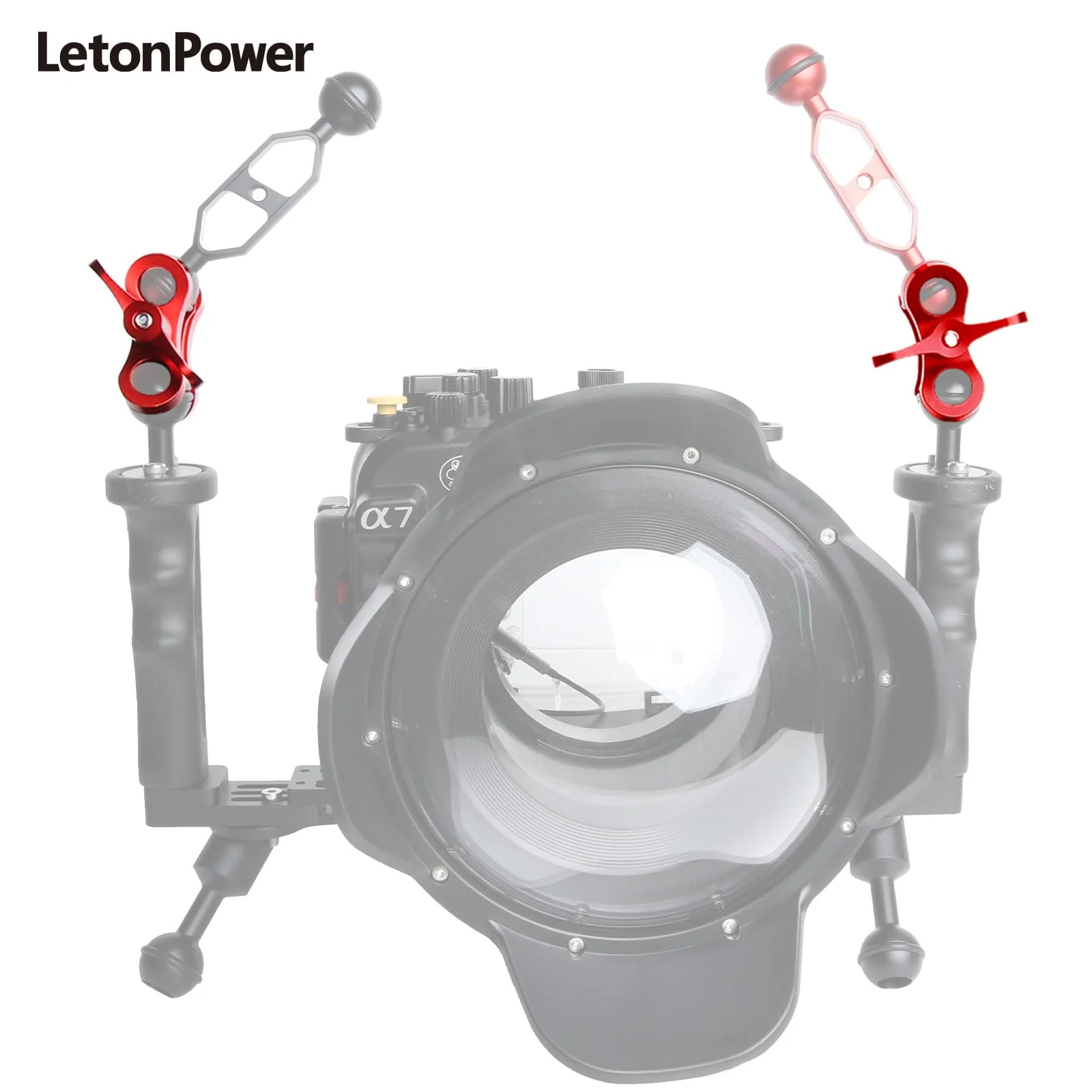 2-Hole 1" Aluminum Underwater Camera Clamp Ball Mount (2-Pack) - Underwater Bracket for Diving Light Arms & Camera Trays, Saltwater-Resistant Adapter for Scuba Photography/Videography Gear Double Holes Red - Image 6
