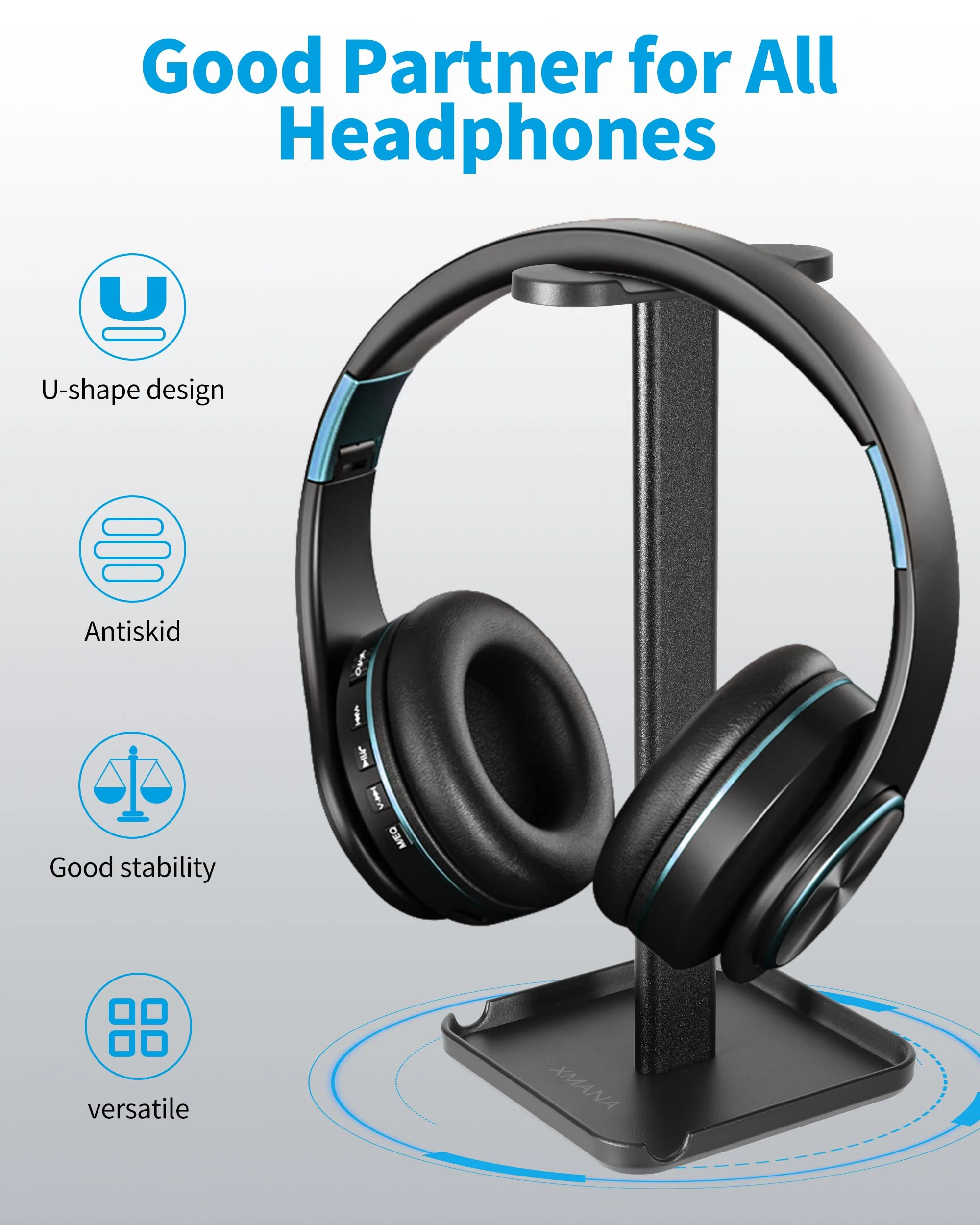 2-in-1 Aluminum Headphone Stand & Phone Holder Rack - Sleek, Sturdy & Ergonomic Design Gaming Headset Stand for Desk Organization - Gamer Gifts (Black) Black - Image 3