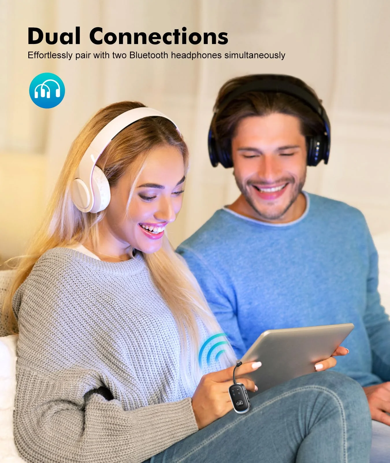2 in 1 Bluetooth Transmitter Receiver, Wireless Bluetooth 5.3 Adapter - Dual Pairs for AirPods, All Headphones, Use with 3.5mm Aux Audio Jack on Airplane, Home/Car Stereo, Gym, iPad/Tablets - Image 4