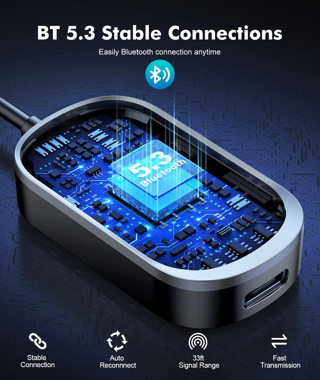 2 in 1 Bluetooth Transmitter Receiver, Wireless Bluetooth 5.3 Adapter - Dual Pairs for AirPods, All Headphones, Use with 3.5mm Aux Audio Jack on Airplane, Home/Car Stereo, Gym, iPad/Tablets - Image 6
