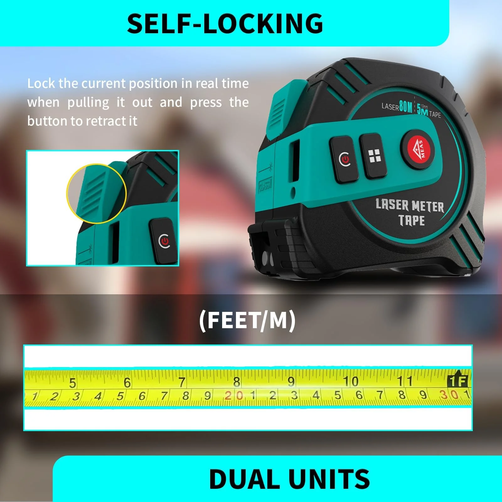 2-in-1 Laser Tape Measure 262ft – Digital Measuring Tape with LCD Display, Rechargeable Smart Tape Measure with Distance, Area & Volume Measurement, USB Charging – Construction & DIY Use Green Laser Tape 16ft+262ft - Image 3