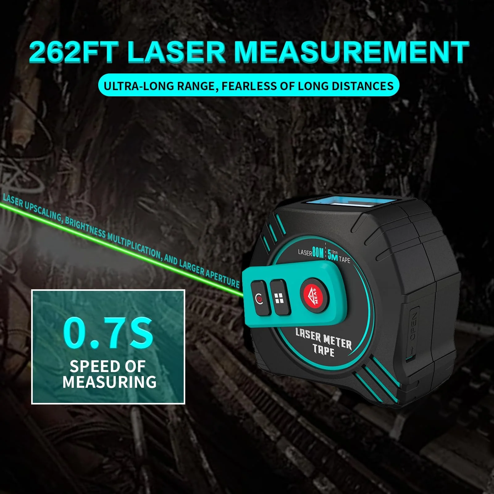 2-in-1 Laser Tape Measure 262ft – Digital Measuring Tape with LCD Display, Rechargeable Smart Tape Measure with Distance, Area & Volume Measurement, USB Charging – Construction & DIY Use Green Laser Tape 16ft+262ft - Image 6