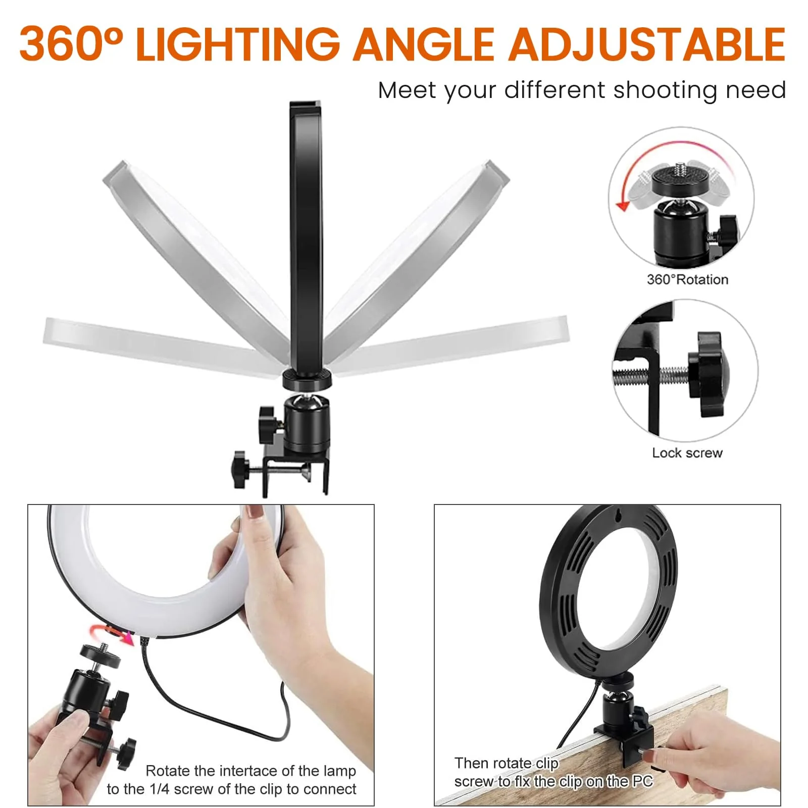 2 in 1 LED 6" Ring Light with Tripod Stand & Clamp for YouTube Video and Makeup, Mini LED Camera Light with Cell Phone Holder Desktop LED Lamp with 3 Light Modes & 11 Brightness Level 6‘’ with Tripod & Clamp - Image 6
