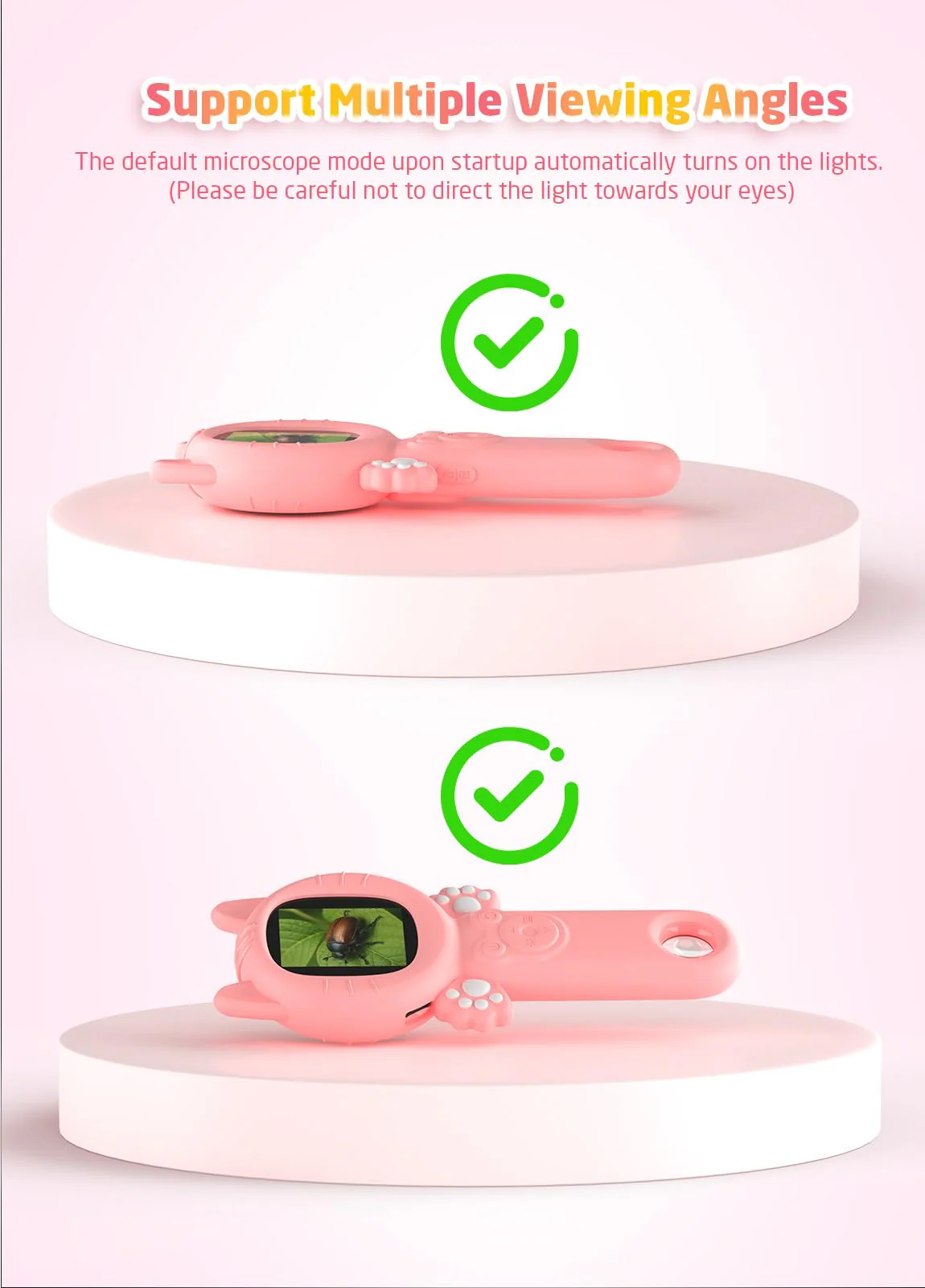 2-in-1 Microscope Camera for Kids, Mini Handheld Microscope Supporting Multiple Viewing Angles, Outdoor Educational Science Adventure Toys, Birthday Gifts for 3-10 Years Old Girls, Pink Cat - Image 6