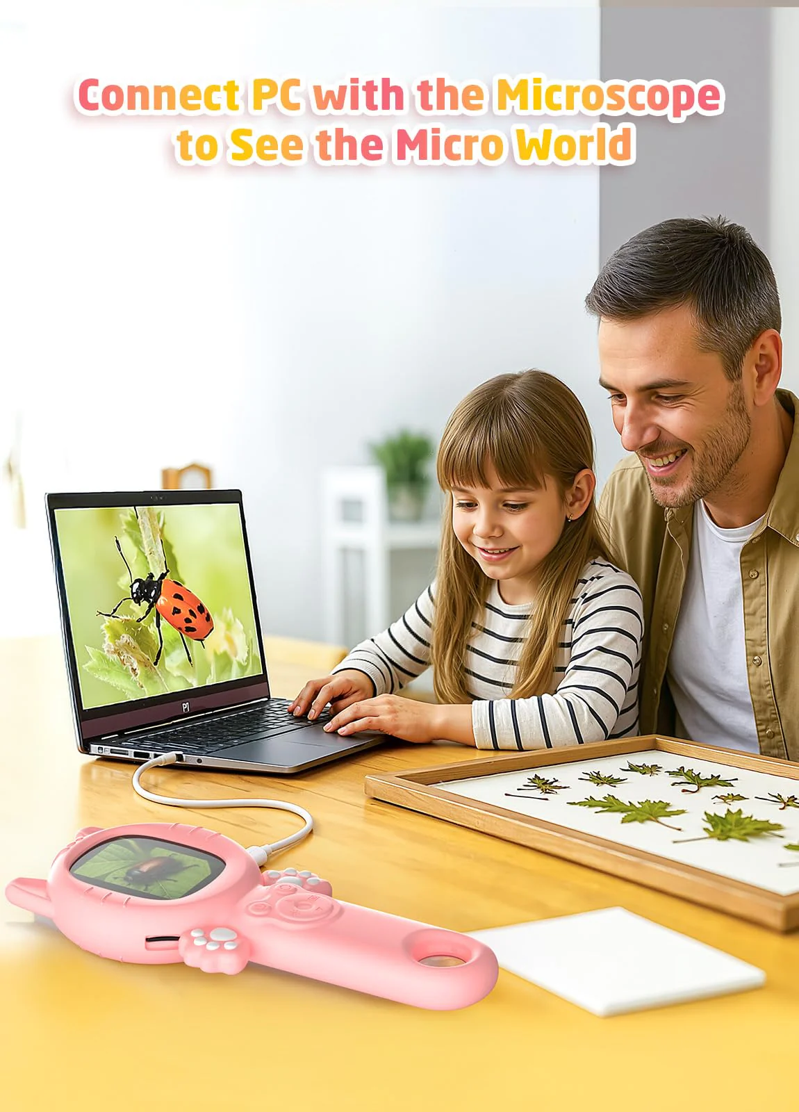 2-in-1 Microscope Camera for Kids, Mini Handheld Microscope Supporting Multiple Viewing Angles, Outdoor Educational Science Adventure Toys, Birthday Gifts for 3-10 Years Old Girls, Pink Cat - Image 8