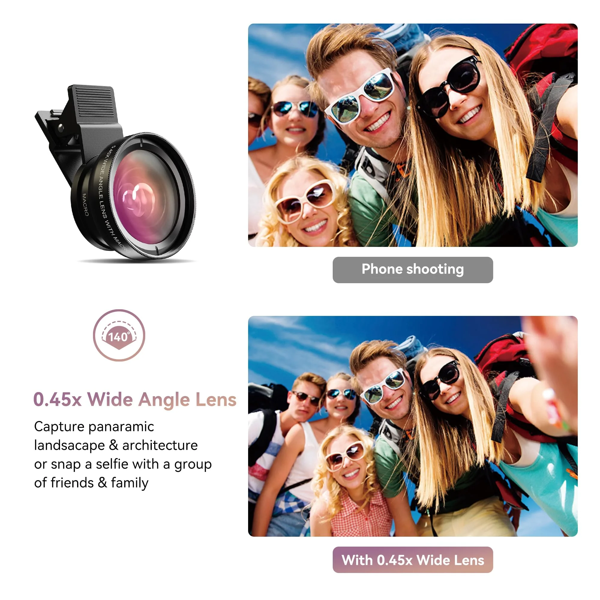 2 in 1 Phone Camera Lens Kit for iPhone and Android, 12.5X Macro Lens and 0.45X Wide Angle Lens Phone Lens Attachment with Travel Bag 0.45W - Image 3