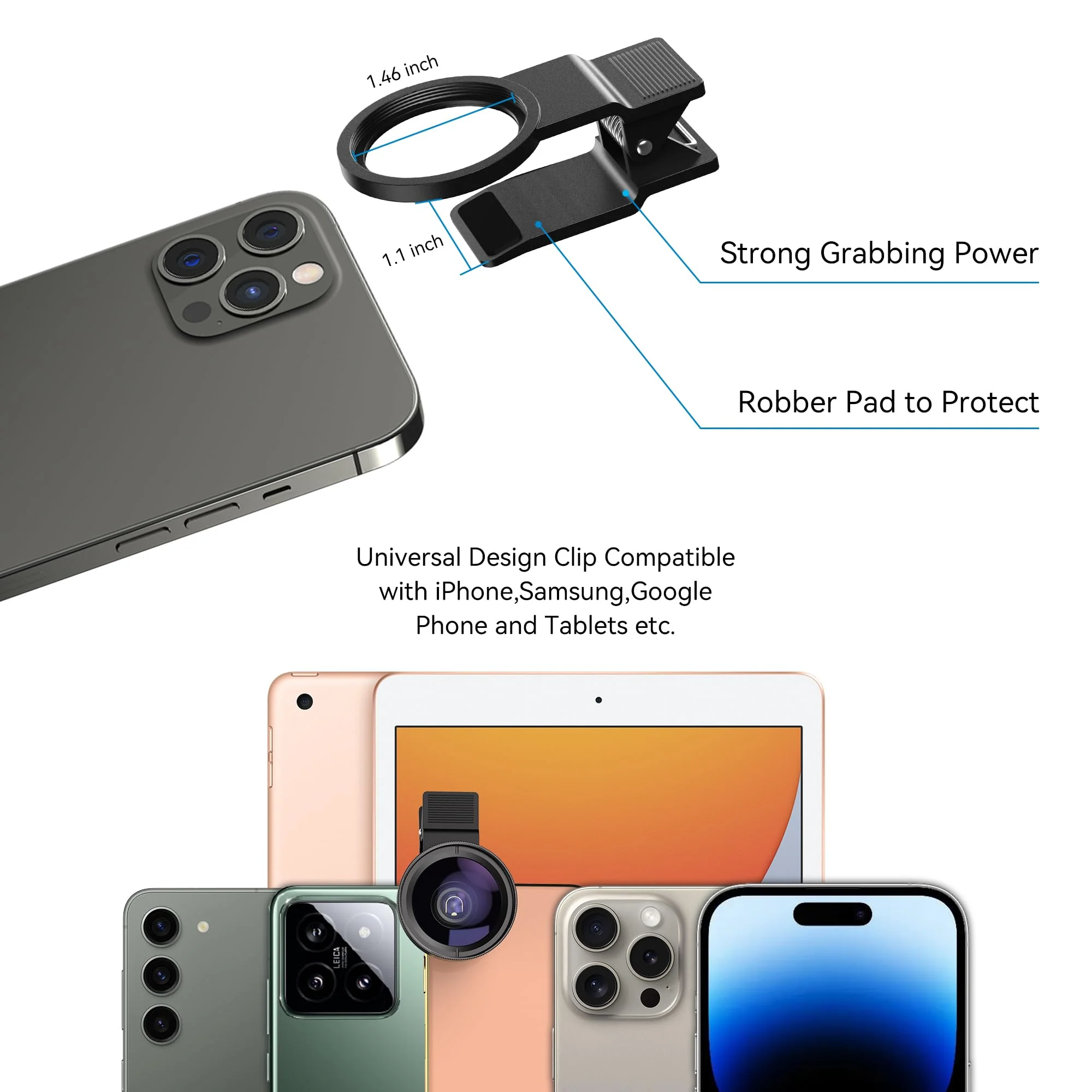 2 in 1 Phone Camera Lens Kit for iPhone and Android, 12.5X Macro Lens and 0.45X Wide Angle Lens Phone Lens Attachment with Travel Bag 0.45W - Image 5