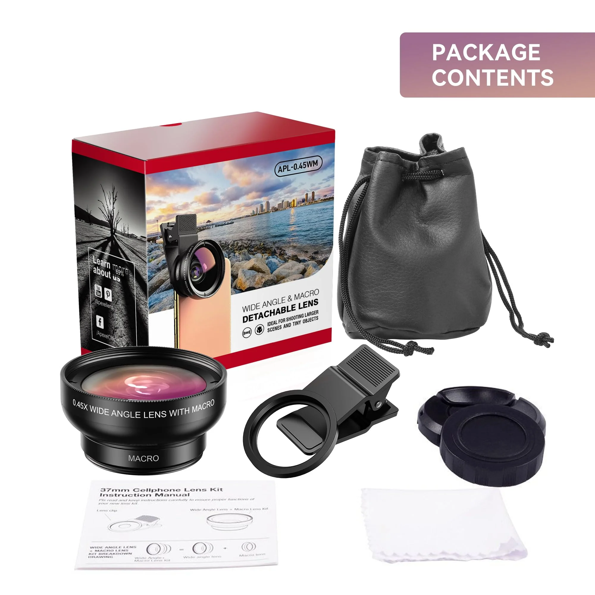2 in 1 Phone Camera Lens Kit for iPhone and Android, 12.5X Macro Lens and 0.45X Wide Angle Lens Phone Lens Attachment with Travel Bag 0.45W - Image 6