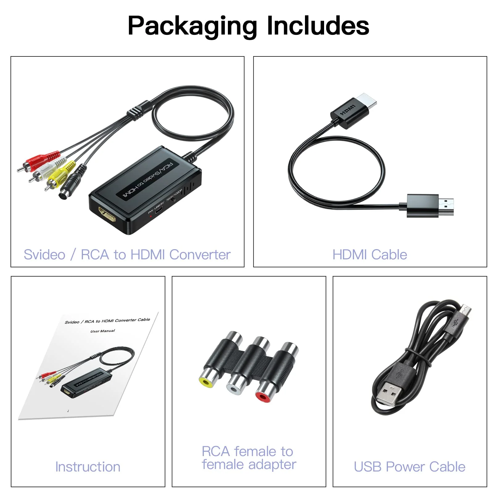 2 in 1 RCA/S-Video to HDMI Converter with 720P/1080P Ouptut Switch, Svideo Composite AV to HDMI Compatible with VHS/DVD/STB/N64/PS2/Wii - Image 3