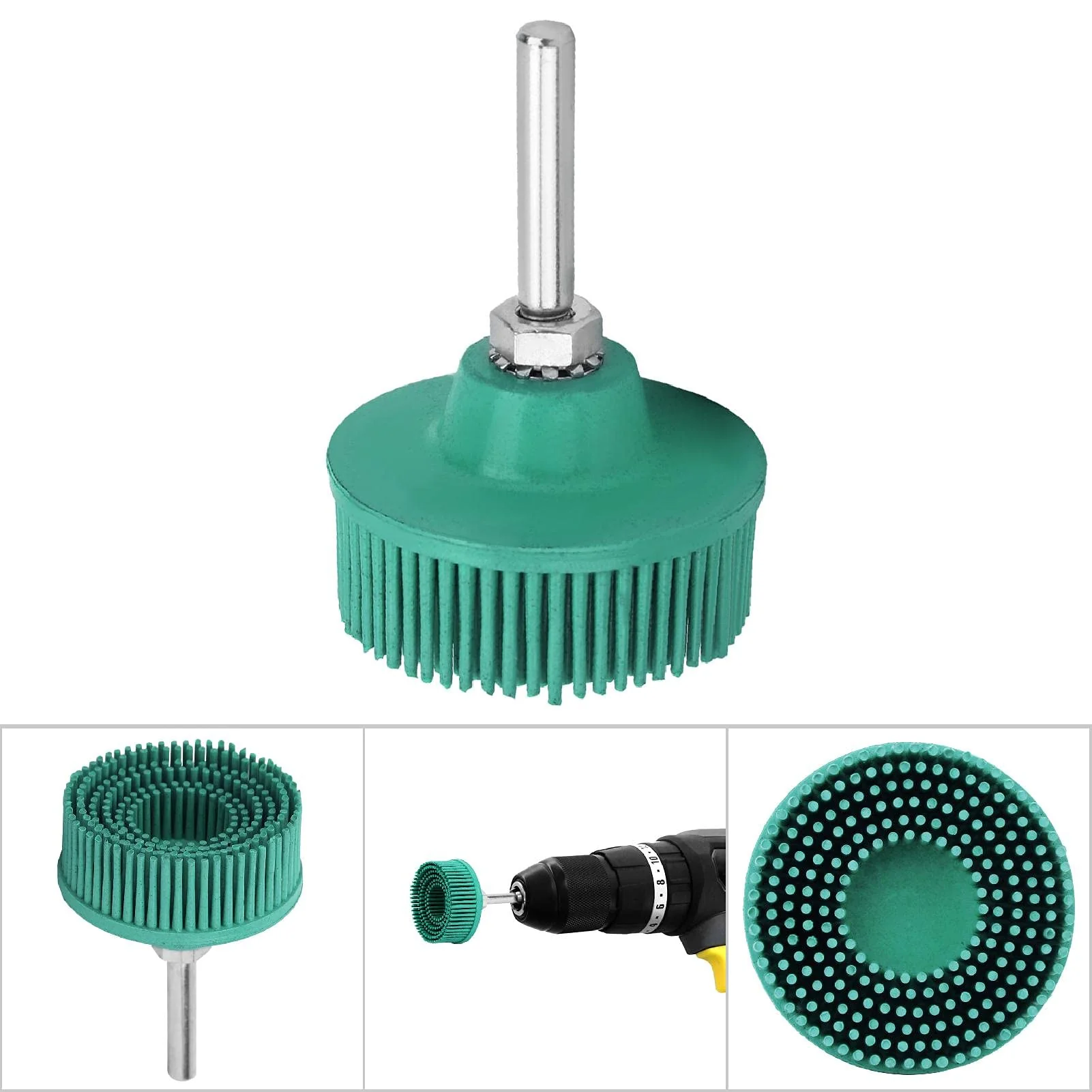 2 Inch Bristles, Grinding Brush, Polishing, 2 Inch Drill, Disc, Emery, Rubber Brush, Deburring, Polishing, Grinding Wheel for Removing Burr Grate, Green (Green) - Image 6