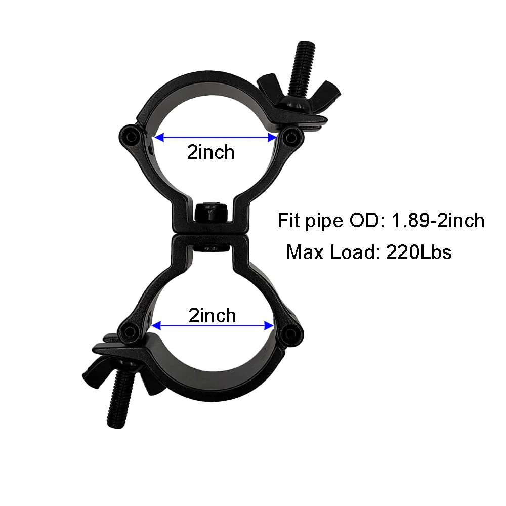 2 Inch Dual Truss Swivel Coupler Fit For 1.89-2inch OD Pipe Heavy Duty Aluminum Alloy 220 LBs Stage Lighting Clamp 2Pack Black - Image 2