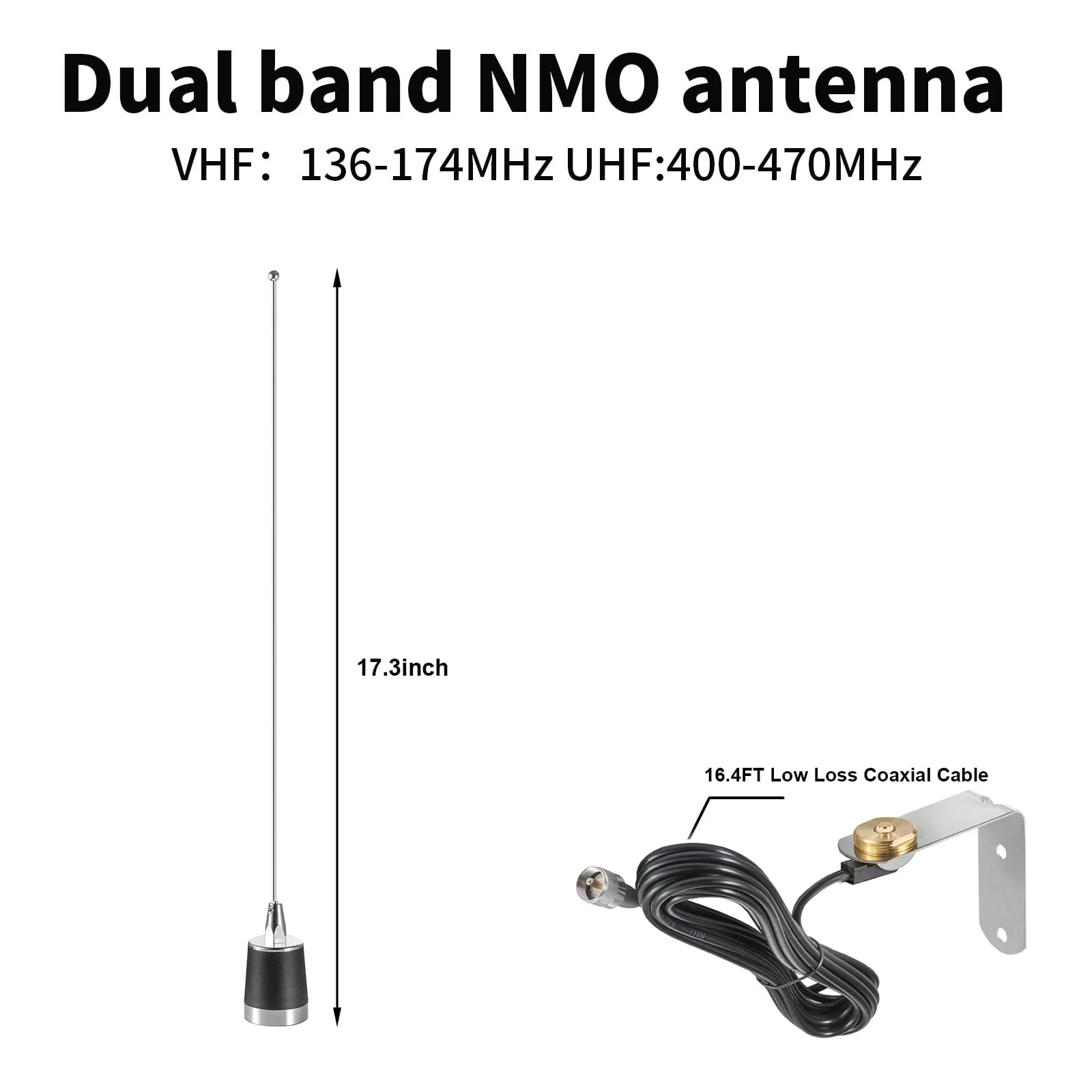 2 Meter & 70cm UHF VHF Dual Band 144/430MHz NMO Mount Antenna with 16.5 FT UHF PL259 Male Plug Kit for Trunk Vehicle Car Transceiver Two Way Radio, Eifagur NMO Antenna Kit - Image 2