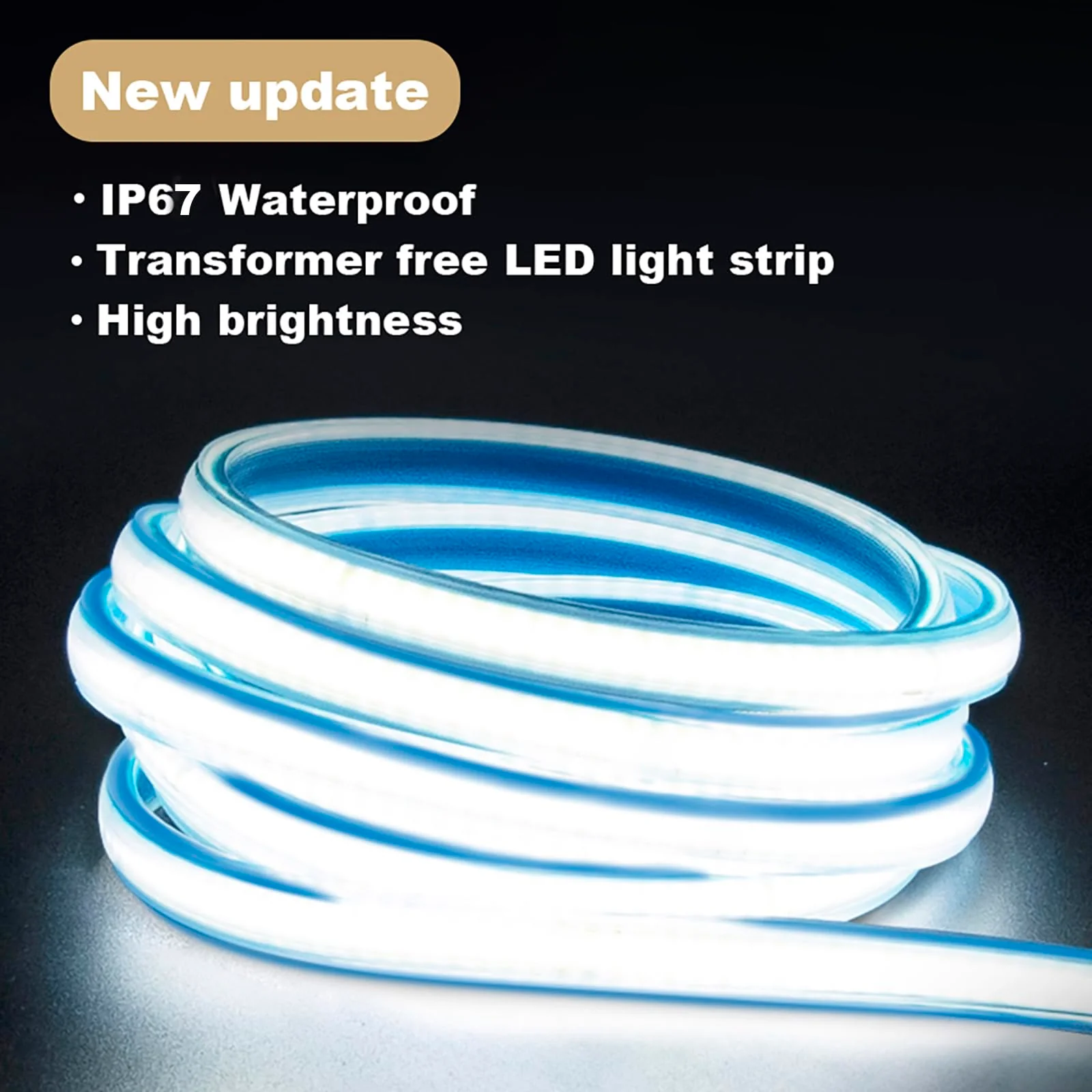 2 Meter Bright LED Strip Lights AC 110V with US Plug 6.56 Foot IP67 Waterproof COB LED Rope Lights for Kitchen Under Cabinet Lighting 6000K Cold White (Cold White, 6.56ft) Cold White 6000K - Image 3