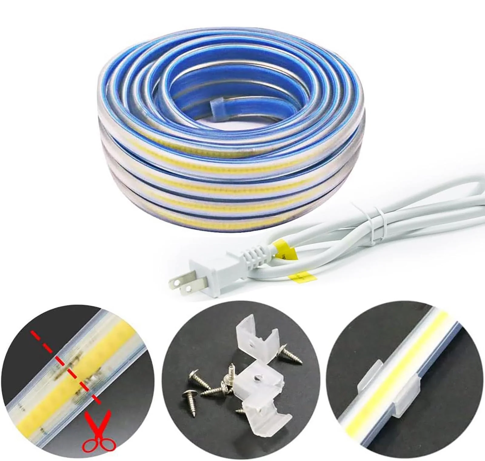 2 Meter Bright LED Strip Lights AC 110V with US Plug 6.56 Foot IP67 Waterproof COB LED Rope Lights for Kitchen Under Cabinet Lighting 6000K Cold White (Cold White, 6.56ft) Cold White 6000K - Image 5