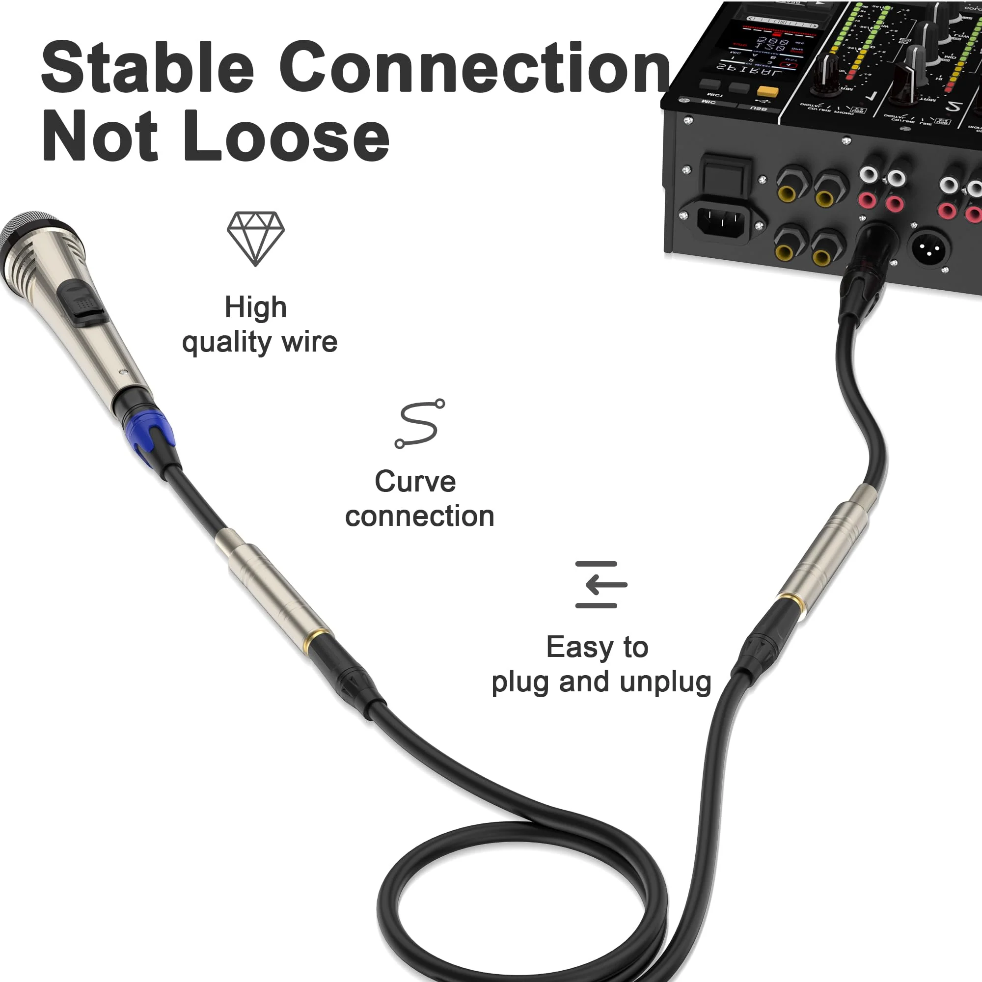 2 pack 1/4 to XLR Cable,Balanced 1/4" Female to XLR Male Stereo Audio Adapter,XLR Male to TS/TRS Quarter inch Connector Converter Interconnect Cable - 11.8 inches (30 cm) - Image 4