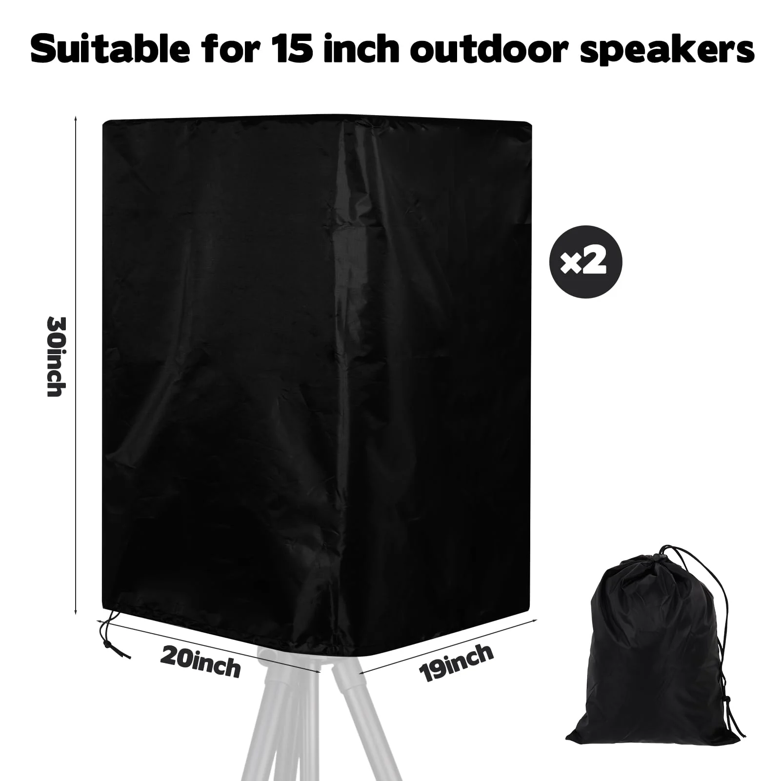 2 Pack 15 Inch Outdoor Speaker Covers, Black UV Protection PA/DJ Speaker Covers for Powered Speaker Mounted on Stand Oxford Fabric Speaker Protective Covers for Waterproof Dustproof - Image 2