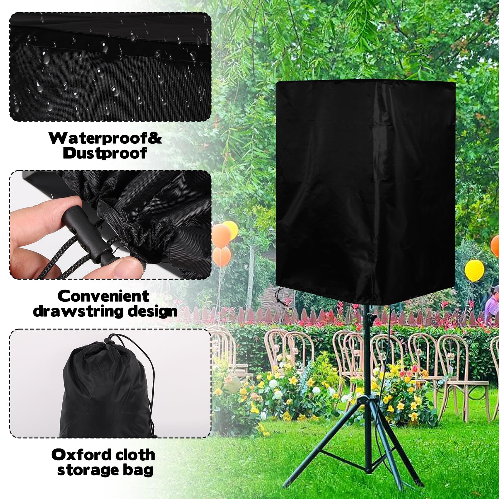 2 Pack 15 Inch Outdoor Speaker Covers, Black UV Protection PA/DJ Speaker Covers for Powered Speaker Mounted on Stand Oxford Fabric Speaker Protective Covers for Waterproof Dustproof - Image 3
