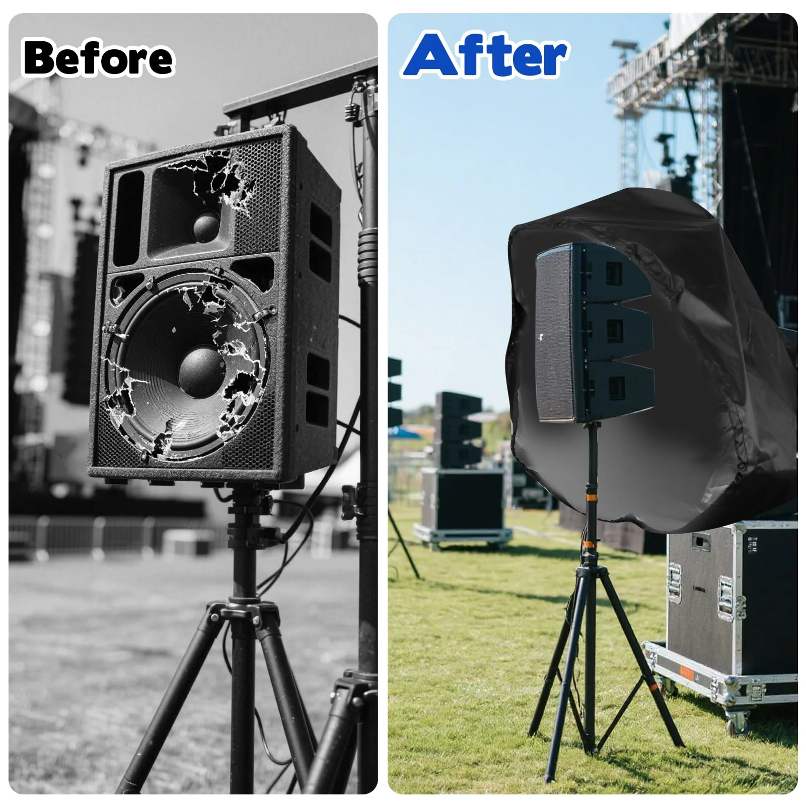 2 Pack 15 Inch Outdoor Speaker Covers, Black UV Protection PA/DJ Speaker Covers for Powered Speaker Mounted on Stand Oxford Fabric Speaker Protective Covers for Waterproof Dustproof - Image 4