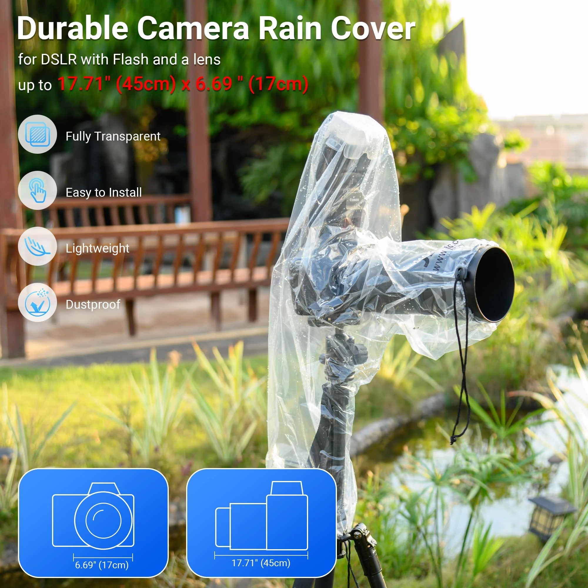 2 Pack 18" Long Camera Lens Rain Cover Raincoat with Flash Dust Sleeve Protector for Canon EOS R5 R6 Rp 5D 6D 7D 90D 80D 77D 70D Nikon Z7II Z6II Z5 Z50 D850 D810 D780 D750 D610 D500 D3500 D5600 D7500 (2 Pack)for Long Lens Camera with Flash - Image 3