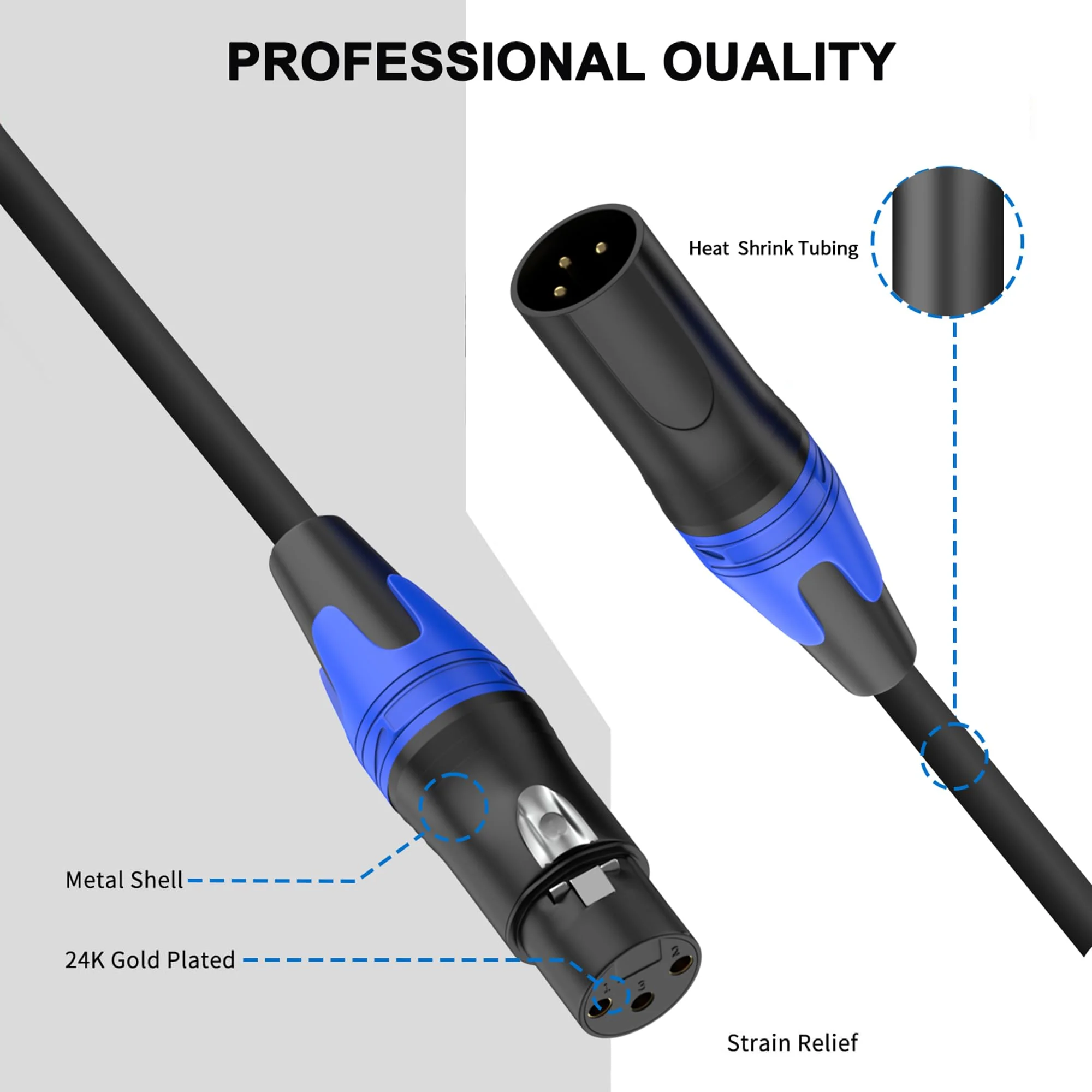 2 Pack, 25 FT XLR Male to Female Cable Professional Balanced Microphone Lead XLR Male to Female Cables, Extension Mic Cable Cord Black 2 Pack - Image 2
