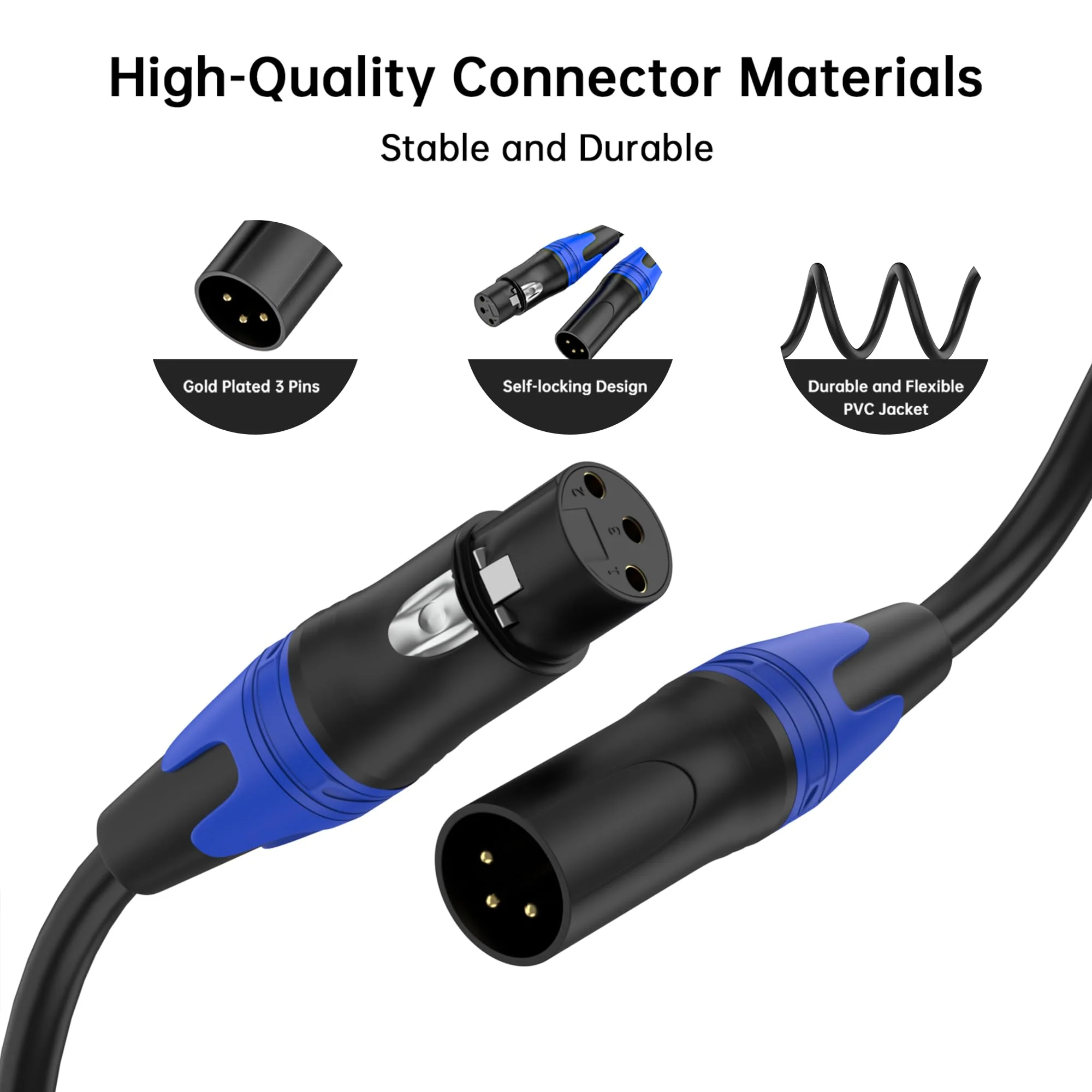 2 Pack, 25 FT XLR Male to Female Cable Professional Balanced Microphone Lead XLR Male to Female Cables, Extension Mic Cable Cord Black 2 Pack - Image 3