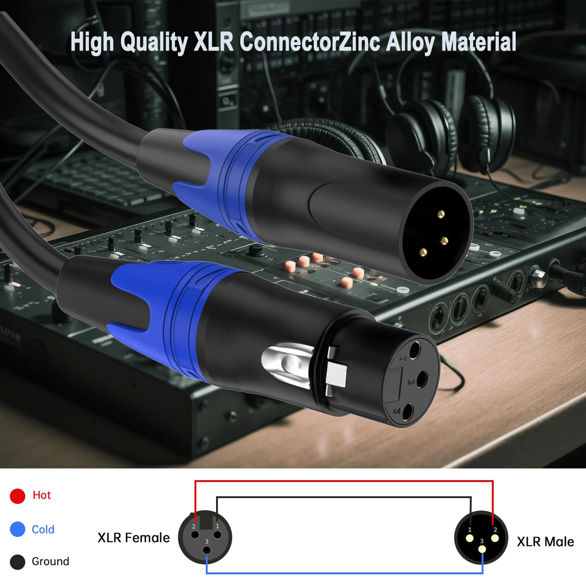2 Pack, 25 FT XLR Male to Female Cable Professional Balanced Microphone Lead XLR Male to Female Cables, Extension Mic Cable Cord Black 2 Pack - Image 5