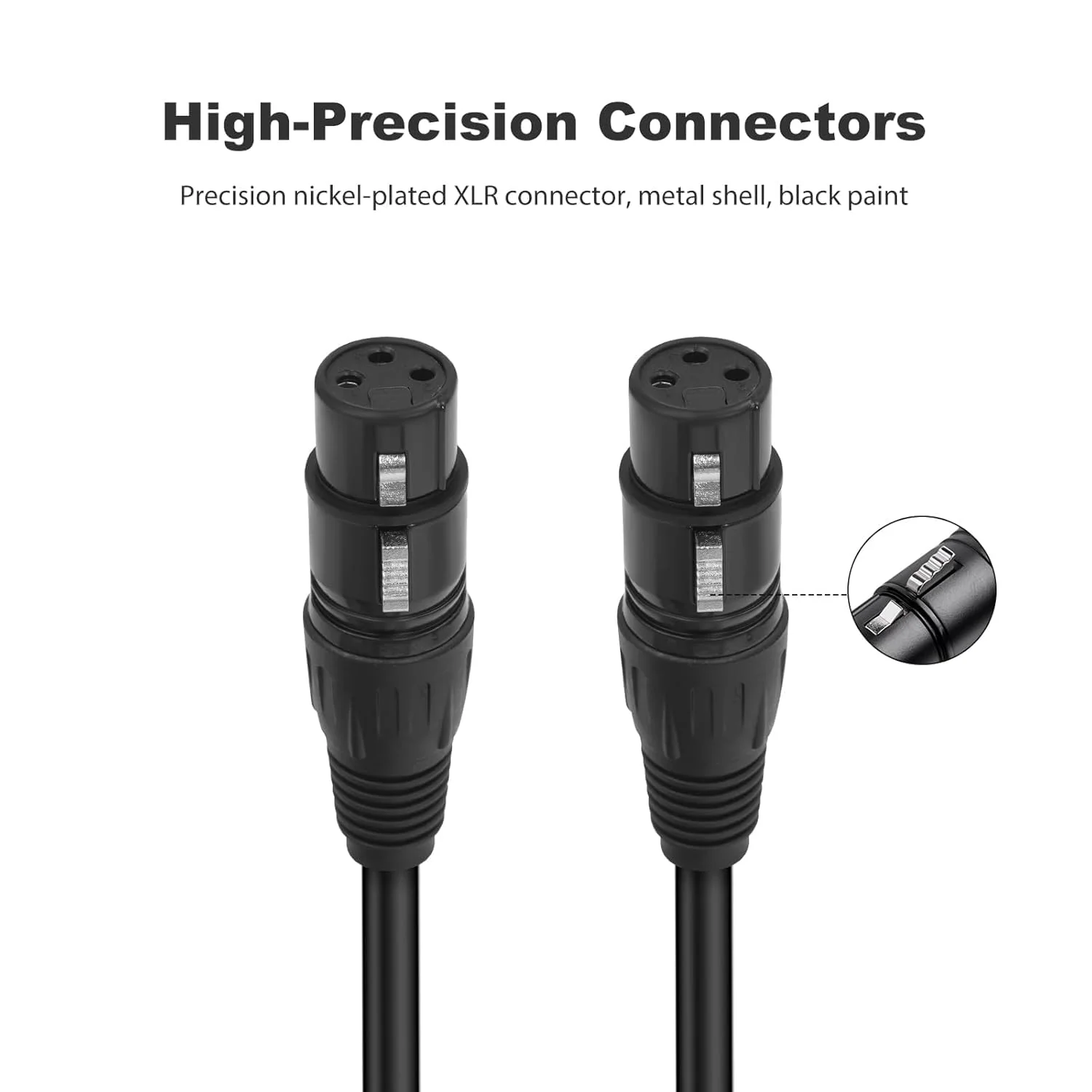 2 Pack 3 Pin XLR Female to Female Microphone Cables,25FT,Professional Balanced Audio Cable with Oxygen-Free Copper, Gold-Plated Connectors - for Studio, Stage, PA Systems 7.6M 7.6M/25FT - Image 3
