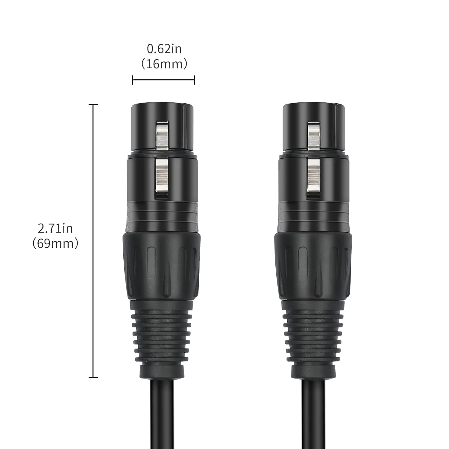 2 Pack 3 Pin XLR Female to Female Microphone Cables,25FT,Professional Balanced Audio Cable with Oxygen-Free Copper, Gold-Plated Connectors - for Studio, Stage, PA Systems 7.6M 7.6M/25FT - Image 4