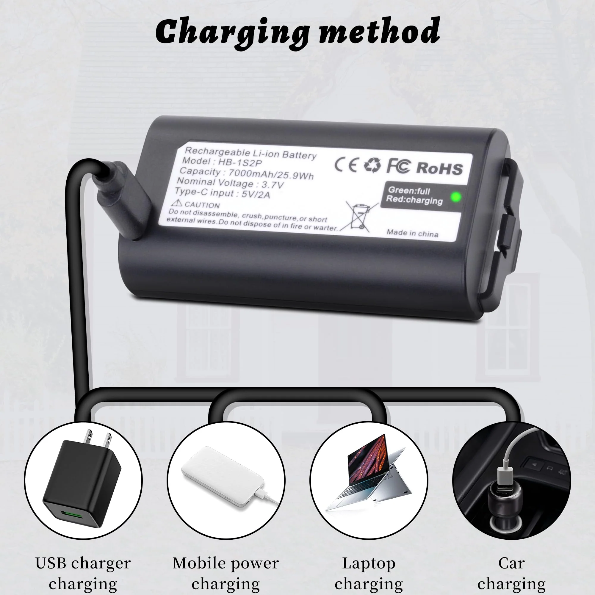 2-Pack 7000mah Battery Replacement for myQ Smart Garage Video Keypad Alarm System, Rechargeable Battery Compatible with MYQ 18650MH1-1S2P with USB-C Charging Cable, Li-ion 3.7V 25.9Wh - Image 5