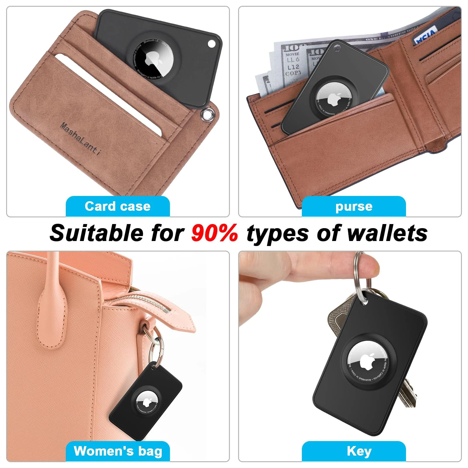 2-Pack Airtag Wallet Holder - Silicone Slim Airtag Card Holder for Apple Airtag - Ultra-Thin Air Tag Cardholder for Purses, Handbags, Backpack Wallets & Clutch Bags Black - Image 3
