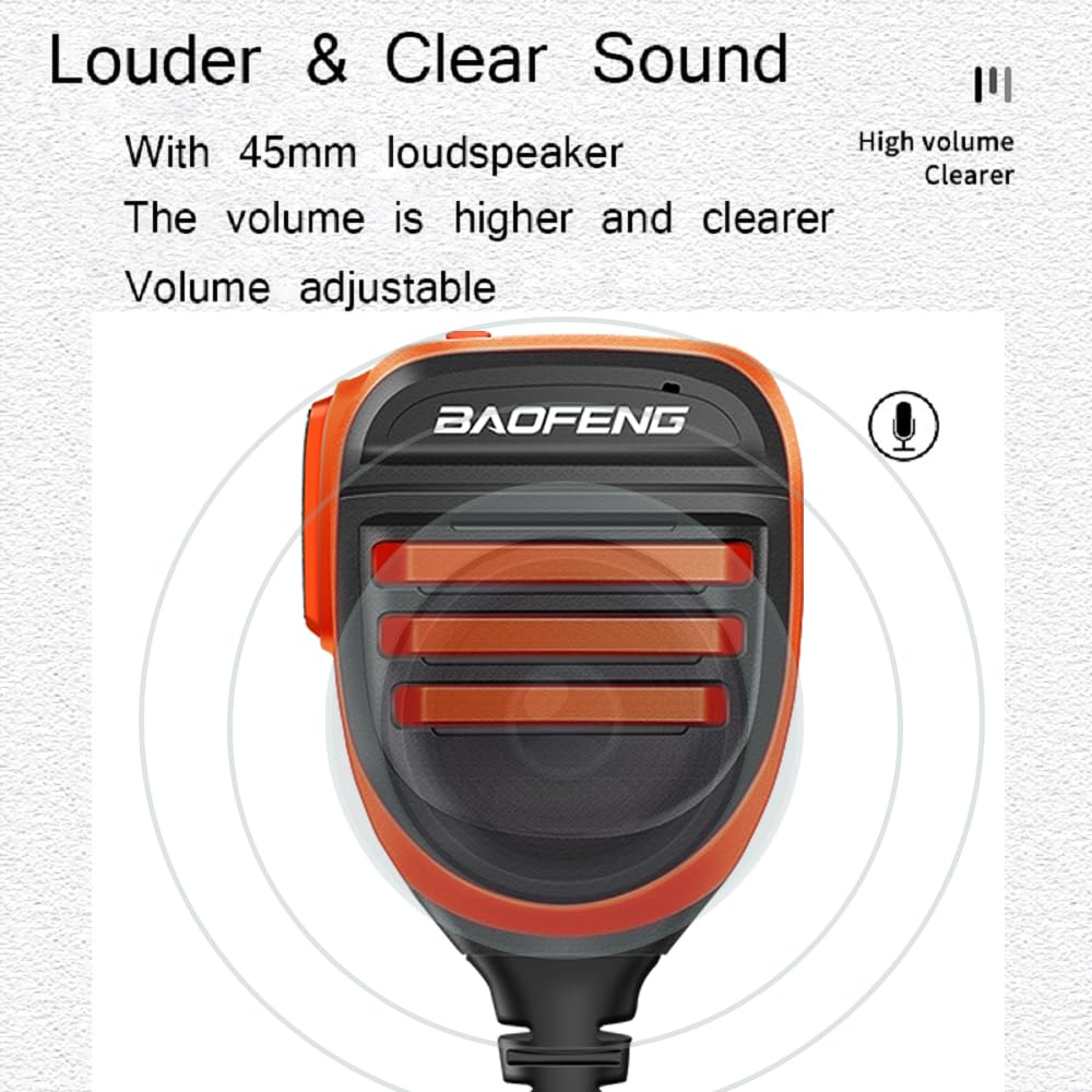 2 Pack BAOFENG BF-F8HP Microphone Speaker Dual PTT Handheld Mic Waterproof Upgrade of Original BF Mic for GMRS Ham Radio 2Pin K Orange Compatible with UV-K5 UV-82 UV-S9 Plus UV-17R P15UV - Image 3
