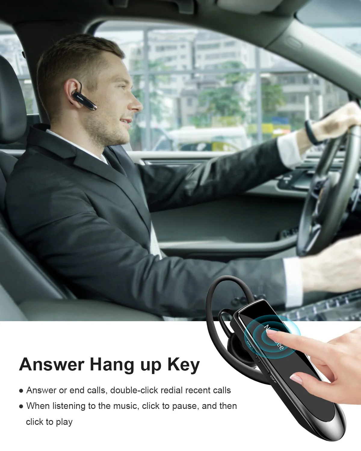 [2 Pack] Bluetooth Earpiece Wireless Handsfree Headset V5.0 24 Hrs Driving with Mic 60 Days Standby Bluetooth Headset for iPhone Android Samsung Driver Black - Image 6