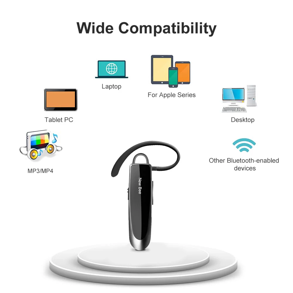 [2 Pack] Bluetooth Earpiece Wireless Handsfree Headset V5.0 24 Hrs Driving with Mic 60 Days Standby Bluetooth Headset for iPhone Android Samsung Driver Black - Image 8