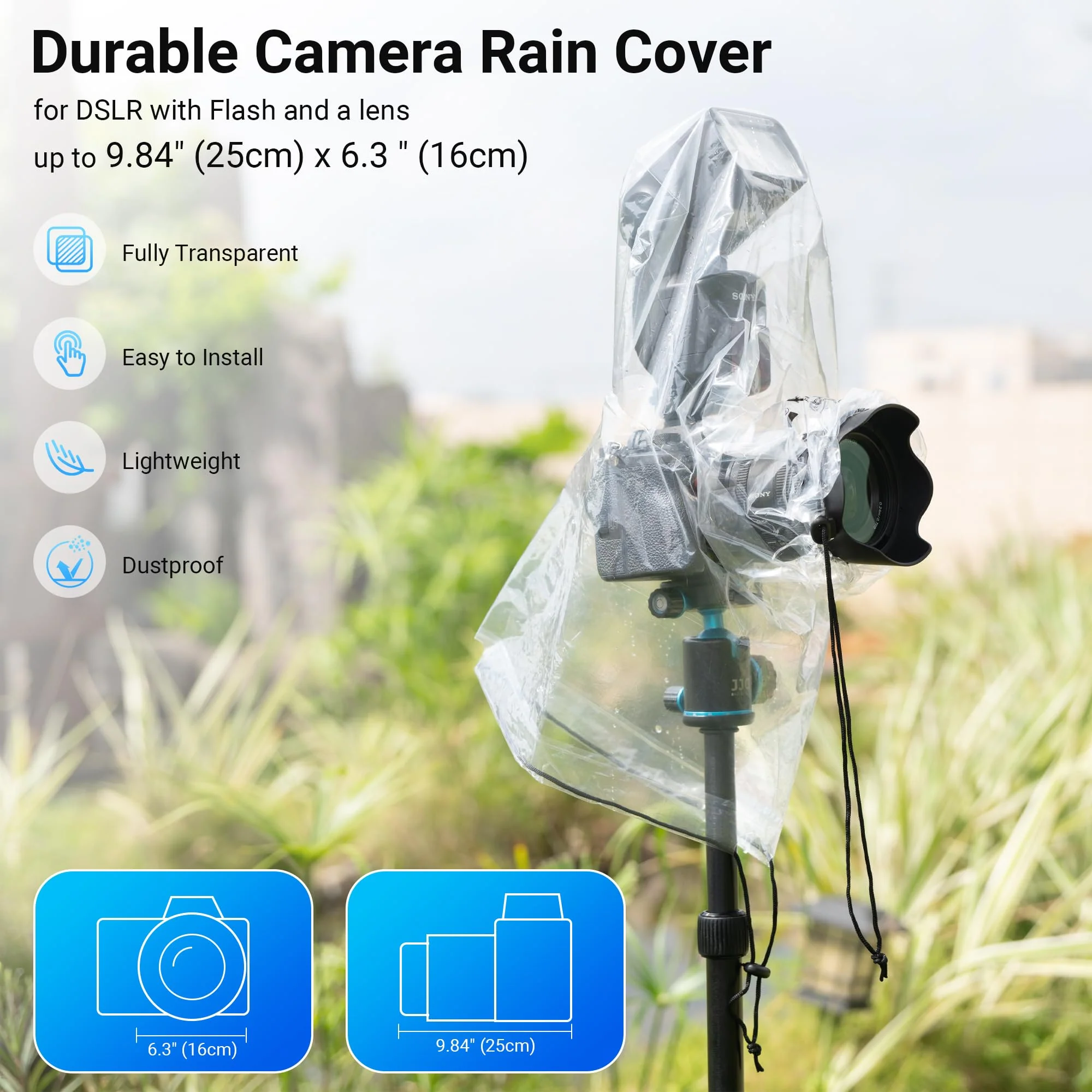 2 Pack Camera Lens Rain Cover Raincoat with Flash Clear Dust Proof Sleeve Protection for Canon EOS 4000D 1200D 90D 80D 77D 70D 5D 6D 7D Mark II R10 R7 R5 R6 Rp R Rebel T8i T7i T7 T6i SL3 SX70 SX60 HS (2 Pack)for Camera with Flash - Image 2