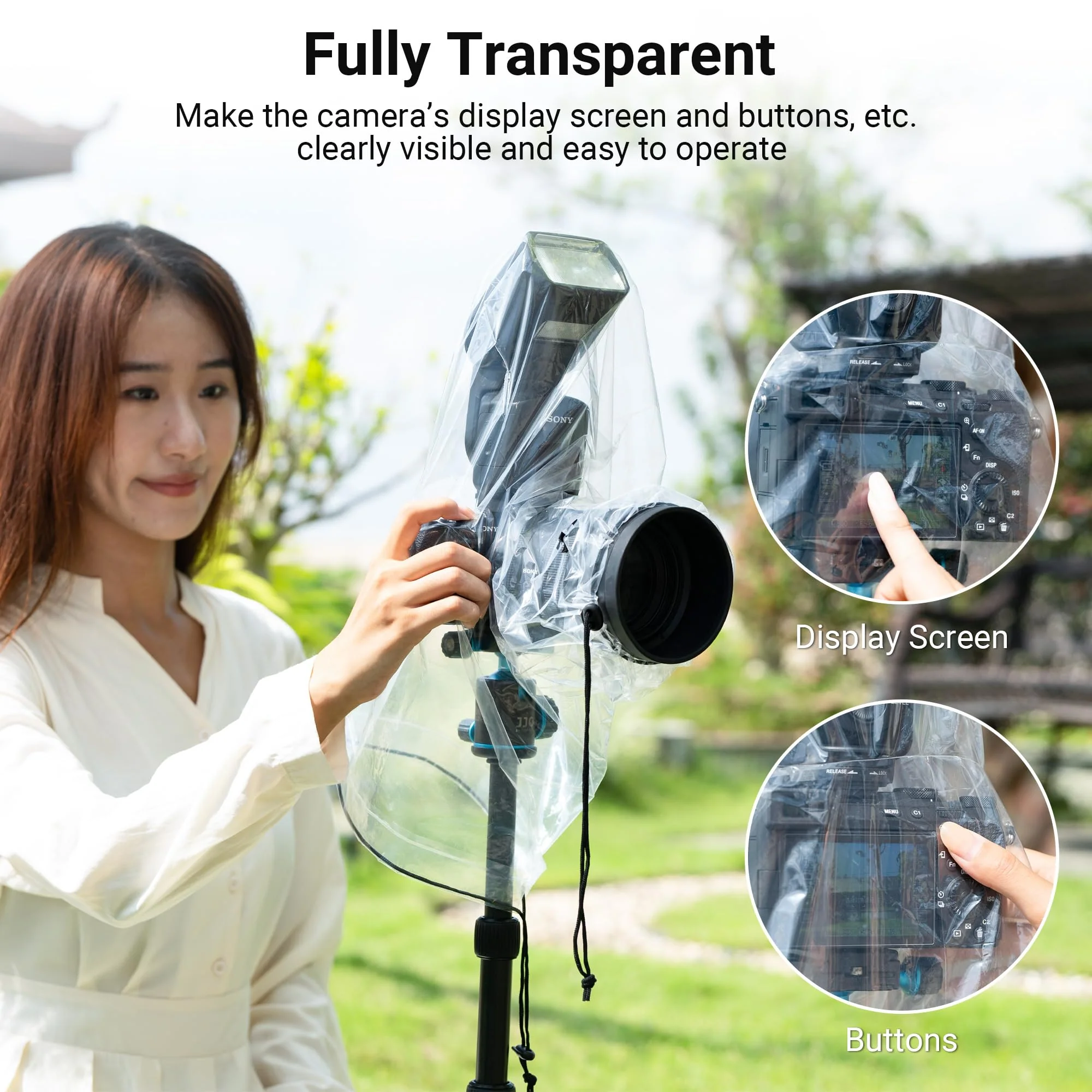 2 Pack Camera Lens Rain Cover Raincoat with Flash Clear Dust Proof Sleeve Protection for Canon EOS 4000D 1200D 90D 80D 77D 70D 5D 6D 7D Mark II R10 R7 R5 R6 Rp R Rebel T8i T7i T7 T6i SL3 SX70 SX60 HS (2 Pack)for Camera with Flash - Image 4