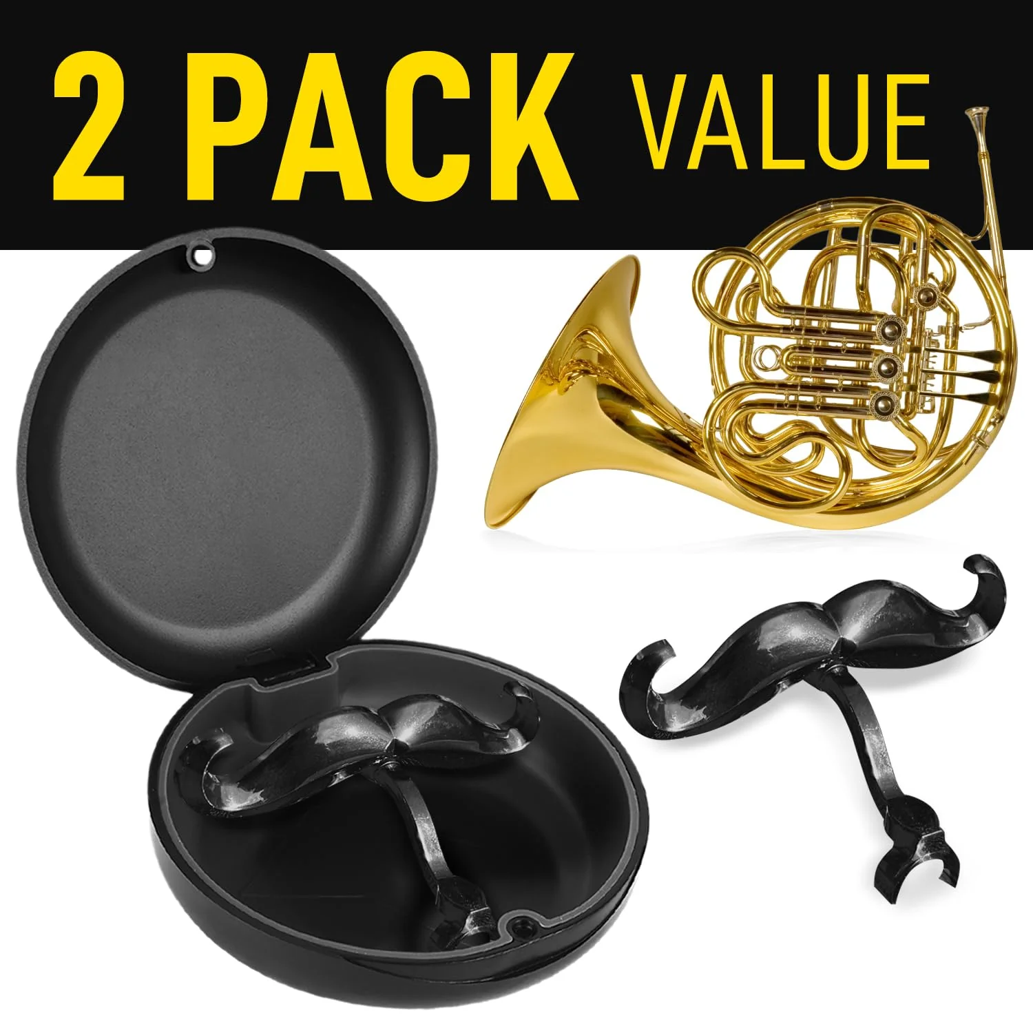[2 Pack] Clip-On Mustache For French Horns - Includes Protective Case - Made To Fit All French Horn Mouthpieces - Perfect Accessory For Young Musicians - Image 2