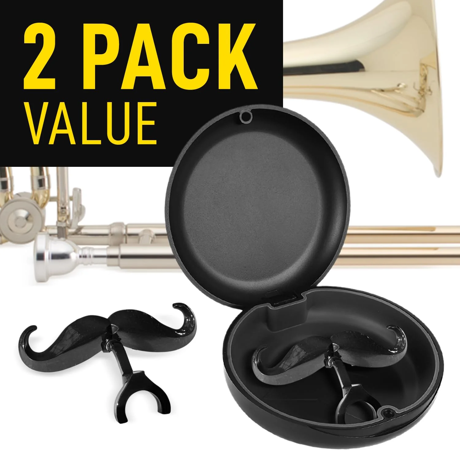 [2 Pack] Clip-On Mustache For Trombones & Euphoniums - Includes Protective Case - Fits All Large Shank Mouthpieces - Perfect Accessory For Young Musicians - Mouthpiece Not Included - Image 2