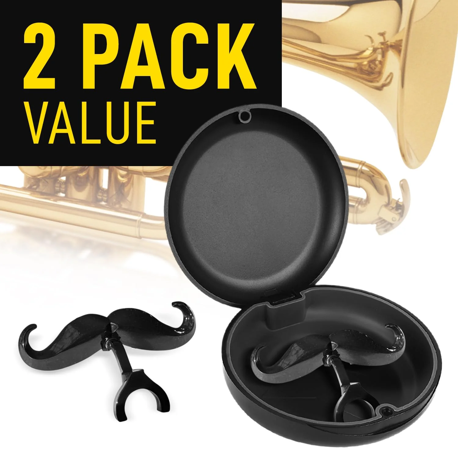 [2 Pack] Clip-On Mustache For Trumpets & Trombones - Includes Protective Case - Fits All Small Shank Mouthpieces - Perfect Accessory For Young Musicians - Mouthpiece Not Included - Image 3