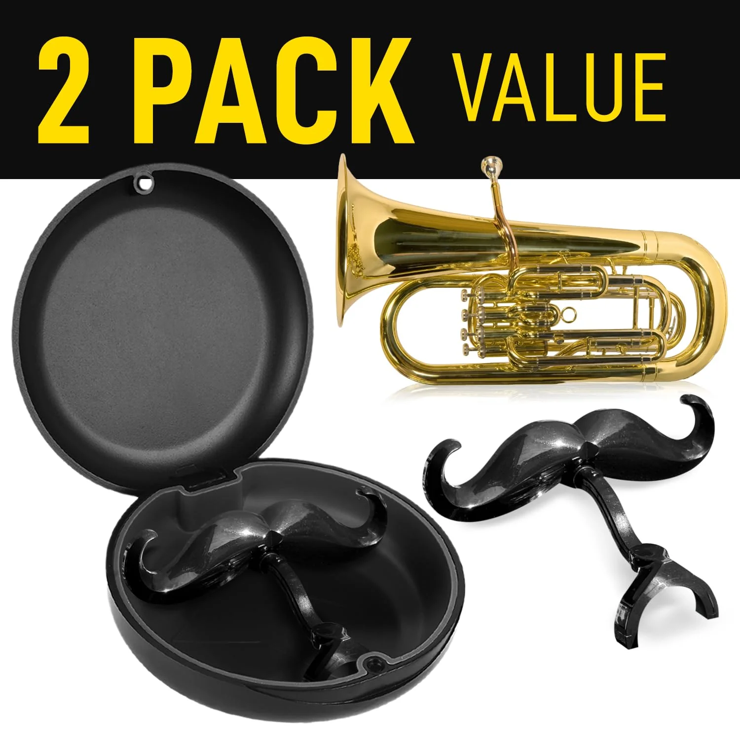[2 Pack] Clip-On Mustache For Tubas - Includes Protective Case - Made To Fit All Tuba Mouthpieces - Perfect Accessory For Young Musicians - Image 2