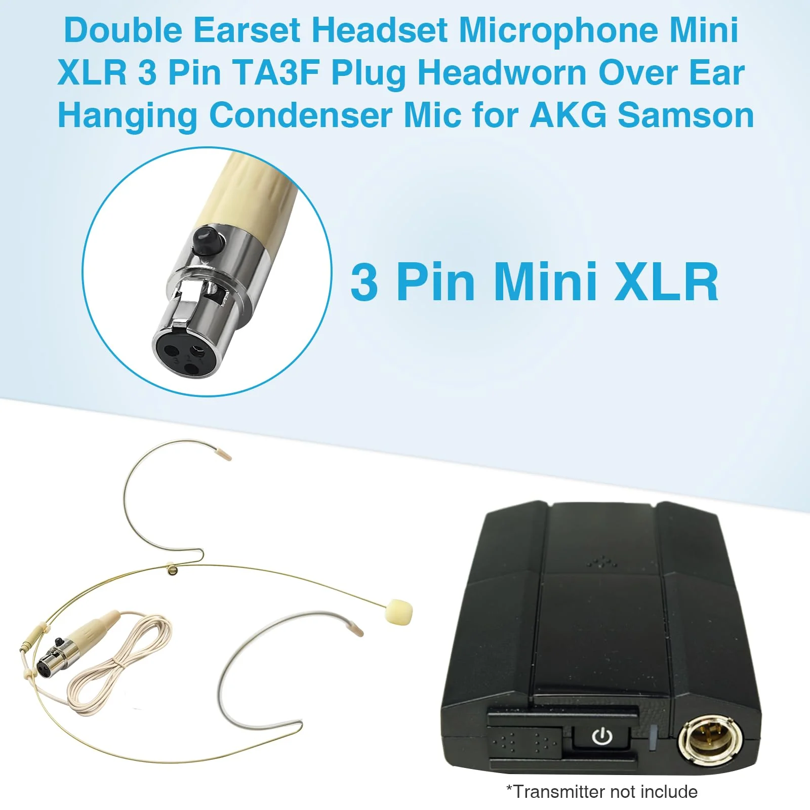 2 Pack Double Earset Headset Microphone Mini XLR Mic 3 Pin TA3F Plug Headworn Over Ear Hanging Condenser Mic in Ear Back Electric Microphone for AKG Samson,Windscreen - Image 6
