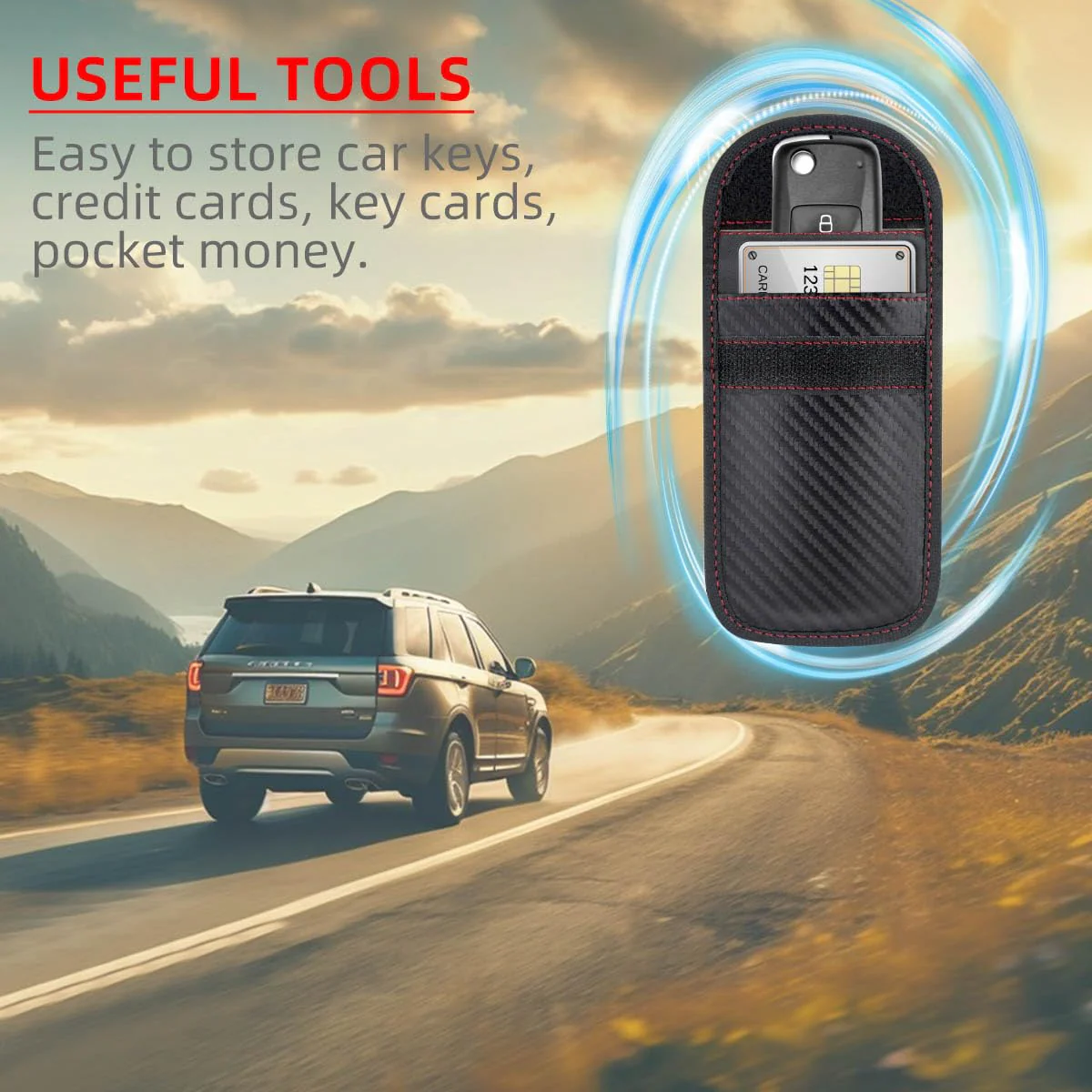 2 Pack Faraday Car Keycase Protective Bag Car rfid Signal Blocking Key Fob Protector Carbon Fiber Security Anti-theft Car Key Pouch Anti-Hacking Case Blocker Car Rfid Key Bag Faraday Cage Protector - Image 3
