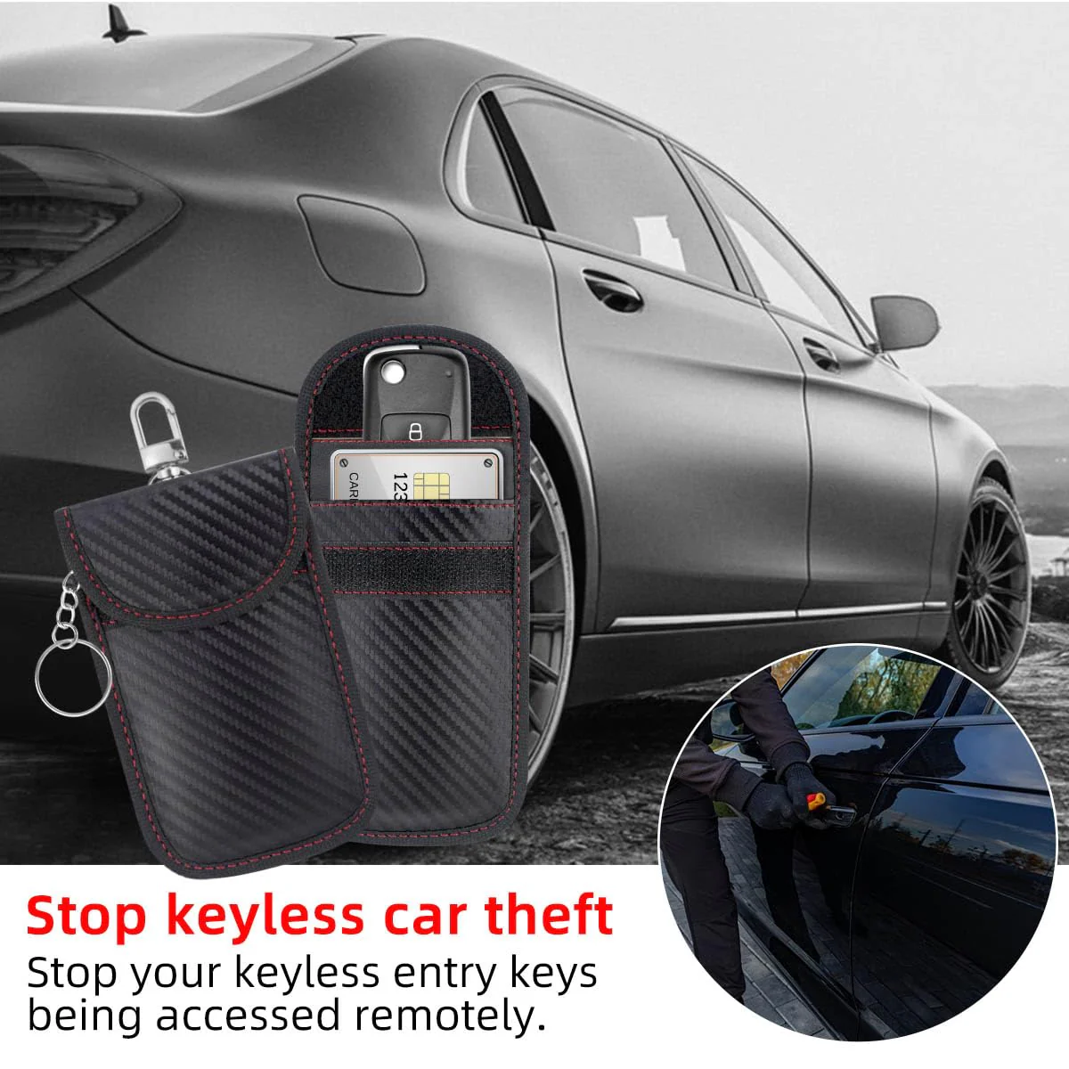 2 Pack Faraday Car Keycase Protective Bag Car rfid Signal Blocking Key Fob Protector Carbon Fiber Security Anti-theft Car Key Pouch Anti-Hacking Case Blocker Car Rfid Key Bag Faraday Cage Protector - Image 4