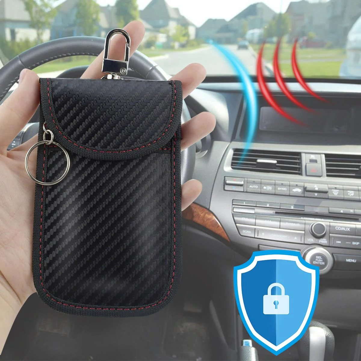 2 Pack Faraday Car Keycase Protective Bag Car rfid Signal Blocking Key Fob Protector Carbon Fiber Security Anti-theft Car Key Pouch Anti-Hacking Case Blocker Car Rfid Key Bag Faraday Cage Protector - Image 6