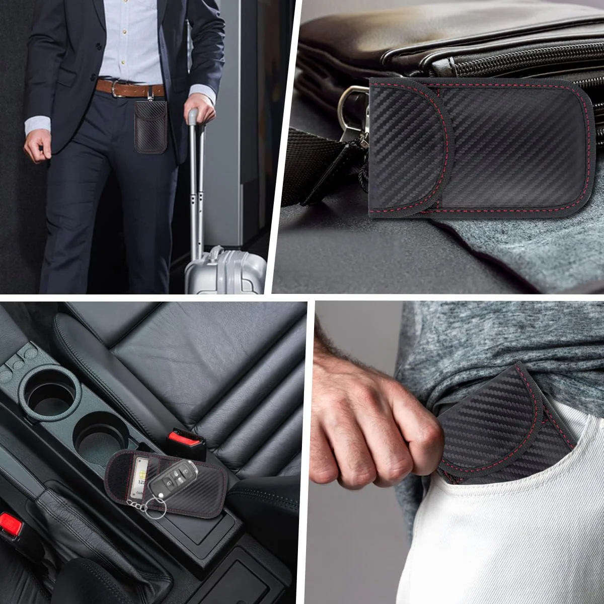 2 Pack Faraday Car Keycase Protective Bag Car rfid Signal Blocking Key Fob Protector Carbon Fiber Security Anti-theft Car Key Pouch Anti-Hacking Case Blocker Car Rfid Key Bag Faraday Cage Protector - Image 7